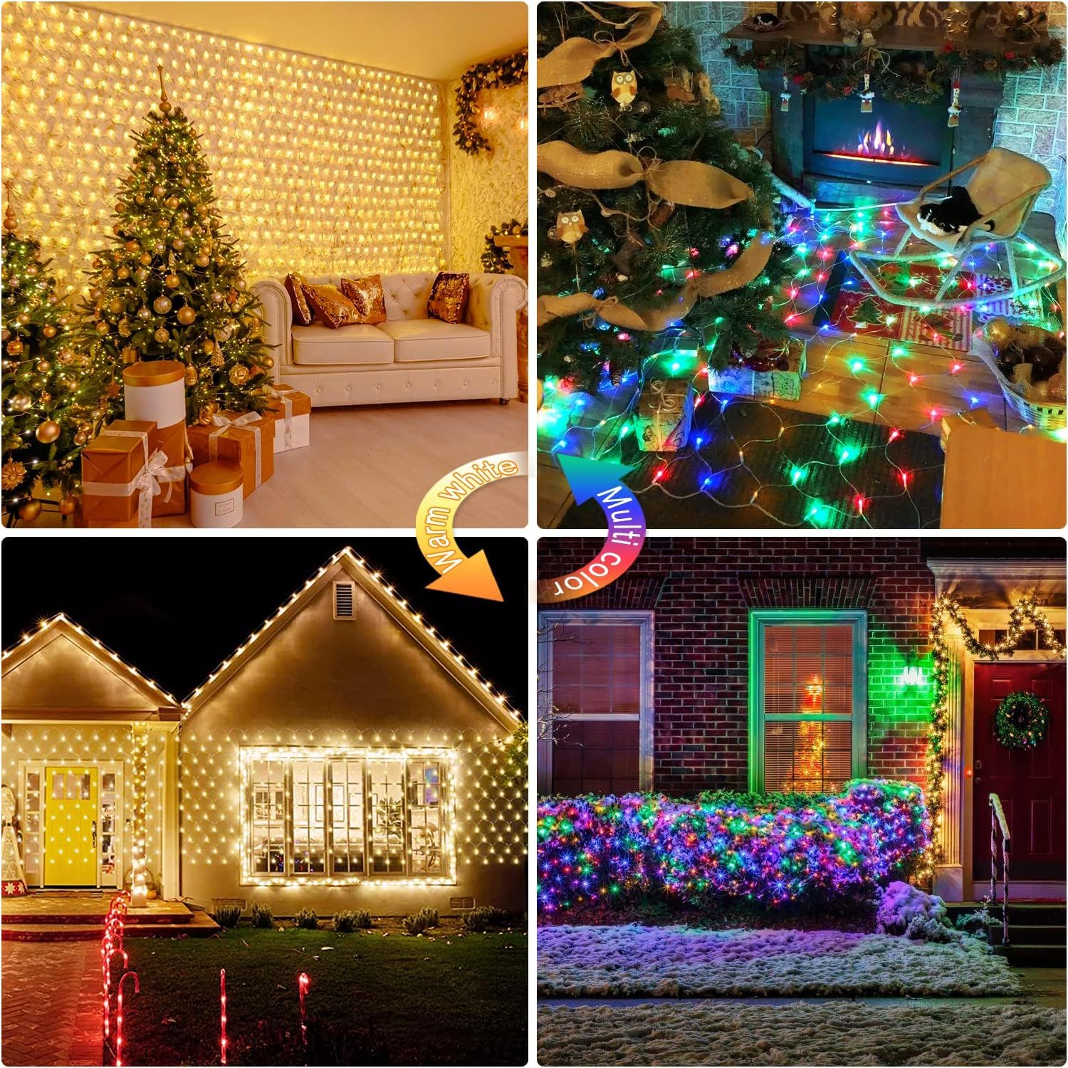 JMEXSUSS 200 LED Christmas Net Lights, 9.8ft x 6.6ft, Mesh, Warm White & Multicolor, Model EXS-N-0200