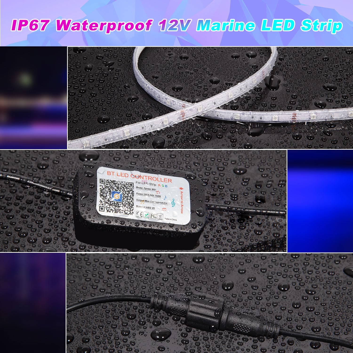 65.6 Ft Boat Lights Led Waterproof  Pontoon Boat Led Lights Strip  Marine Led Strip Light  Multicolor 12V Rgb Led Strips Outdoor Ip67  Night Fishing Lighting With App & Remote For Bass Jon  Rv  Kayak
