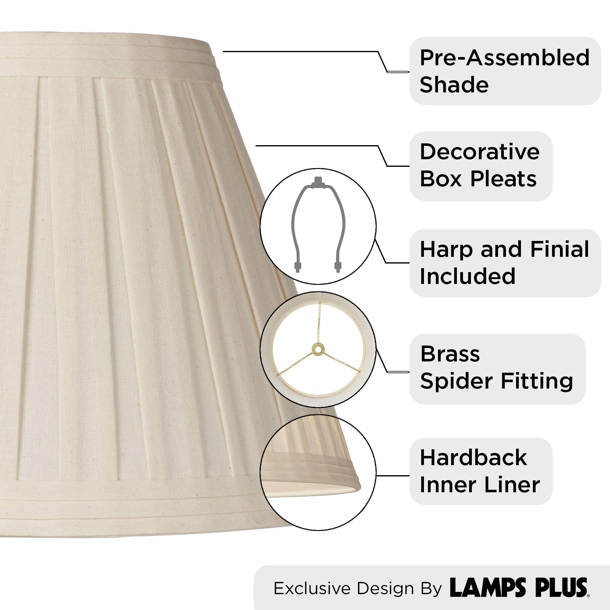 Set Of 2 Creme Linen Box Pleated Medium Drum Lamp Shades 7&quot; Top X 14&quot; Bottom X 11&quot; High (Spider) Replacement With Harp And Finial - Springcrest