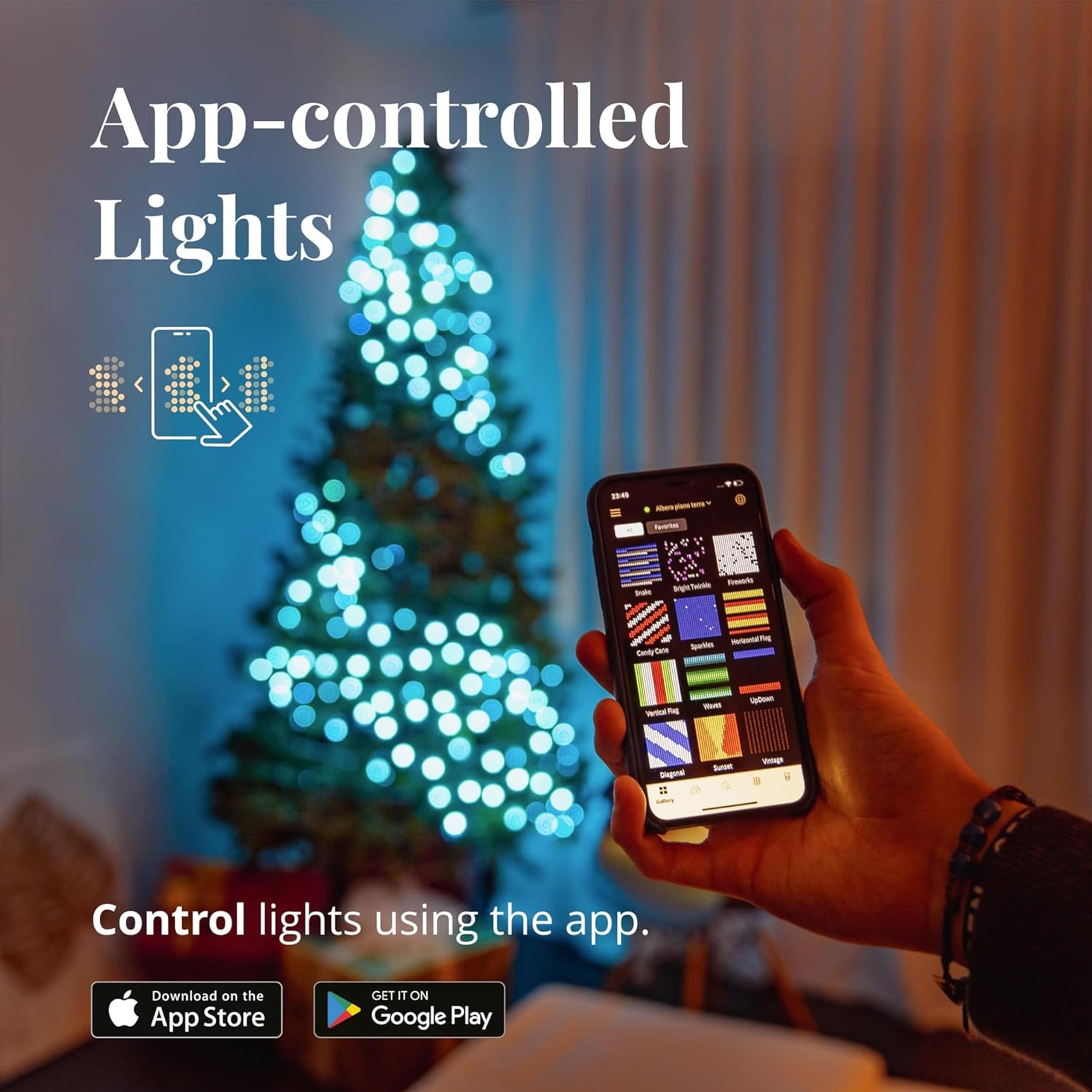 Twinkly RGB LED String Lights, 19.7ft, 400 Lights, Smart Home Compatible, IP44, Green Wire, Model TWC400STP-GUS