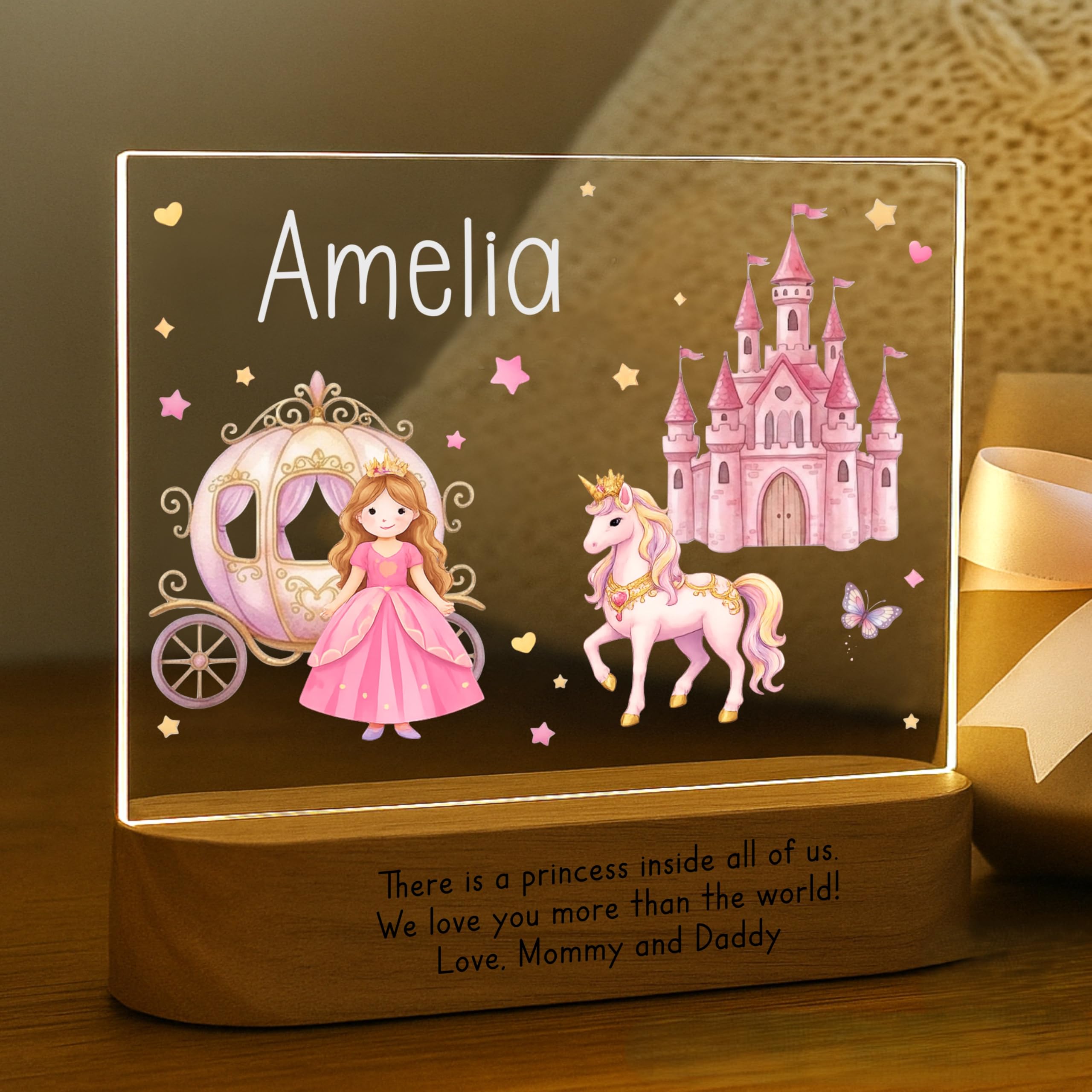 Princess Night Light for Kids | Personalized Baby Night Light for Girls | Custom Name Princess Castle Nursery Decor, Plug-in LED