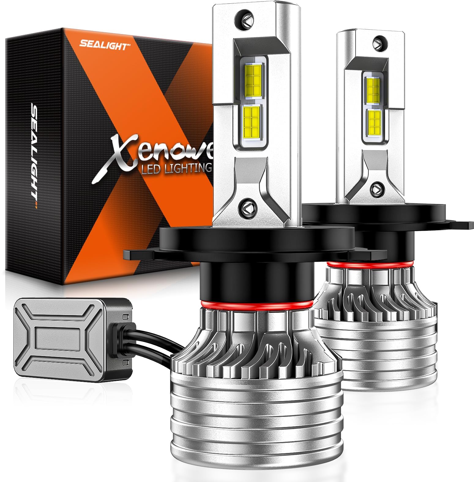 SEALIGHT H4 Fog Light Bulbs, 55,000 LM, 360? Adjustable Lock Ring, Easy Installation, Pack of 2, White, X4i H4