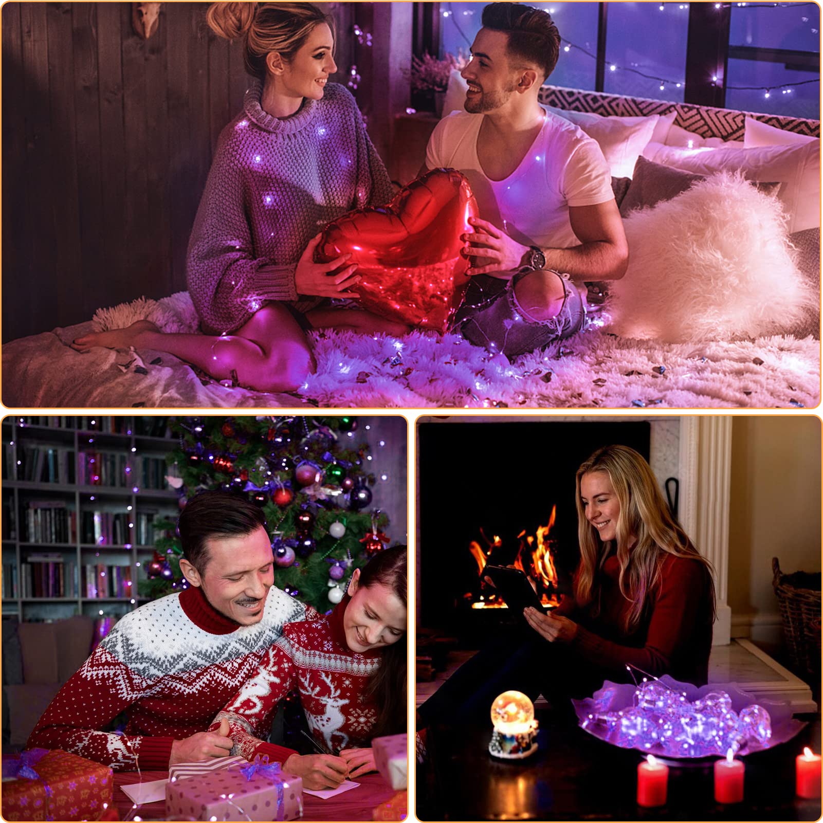 CAMANTU Fairy Lights 12 Pack, 7FT, 20LED, Battery Operated, Waterproof, Silver Wire, Purple for Mason Jar, Bedroom, Party, Wedding Decor