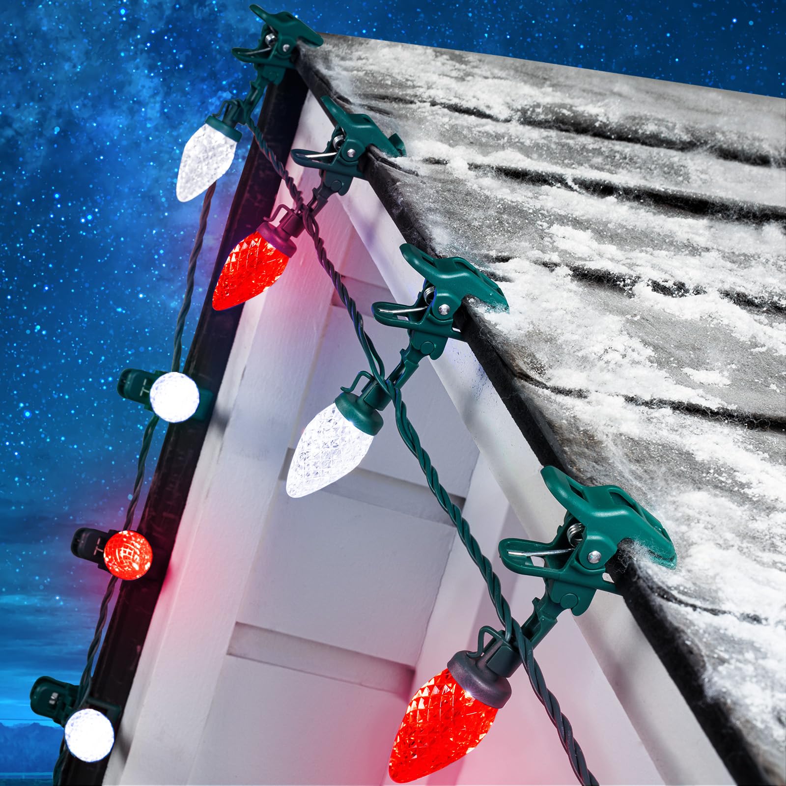 Moonflor C9 LED Christmas Lights, 50ft Waterproof Strawberry String Lights, Red & Pure White, 50 LEDs, Commercial Grade