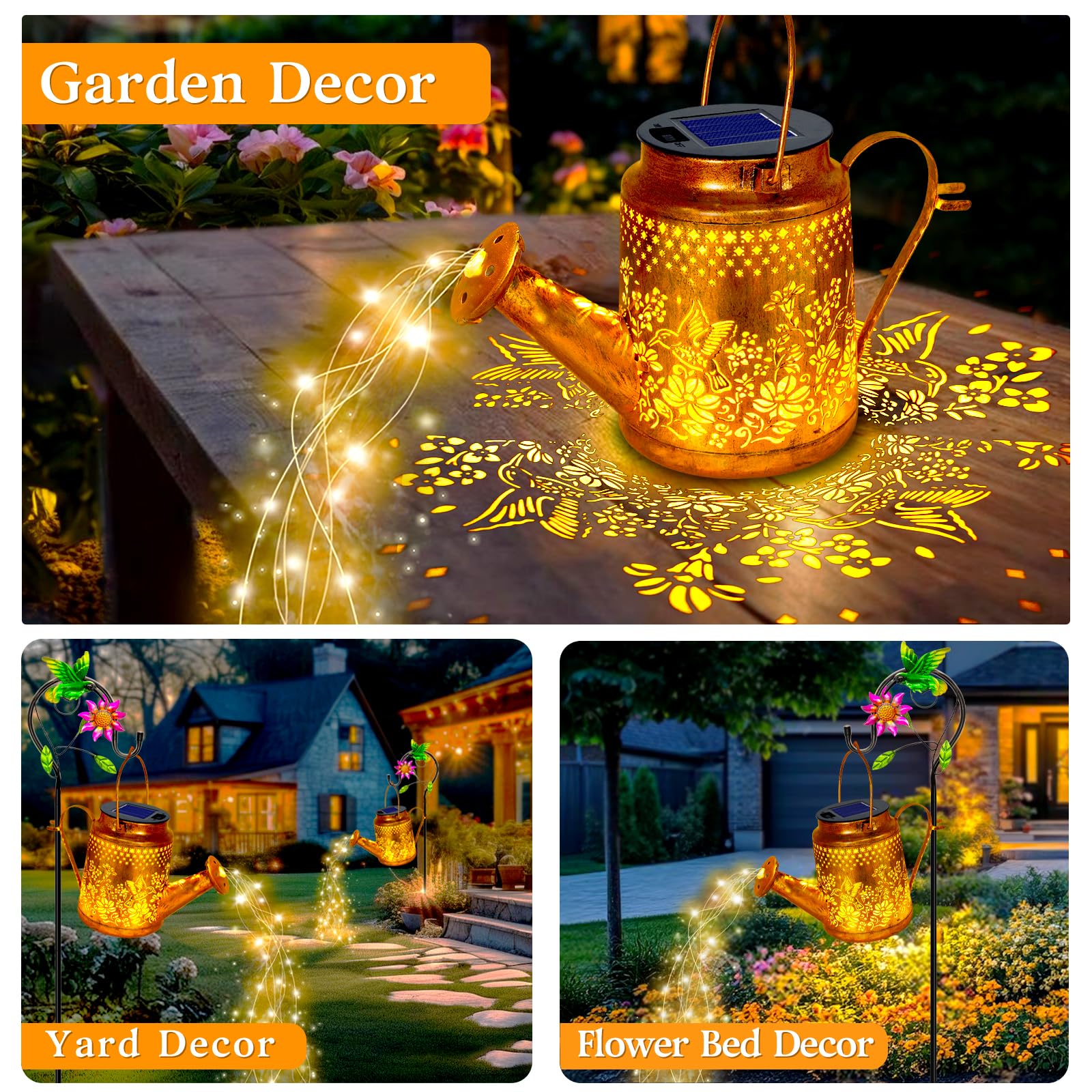 YJFWAL Solar Lanterns - Outdoor Waterproof Hummingbird Decor, Warm White, Metal, 1 Pack, Model QNHFN-SHD-1P-WW, Perfect for Garden & Patio