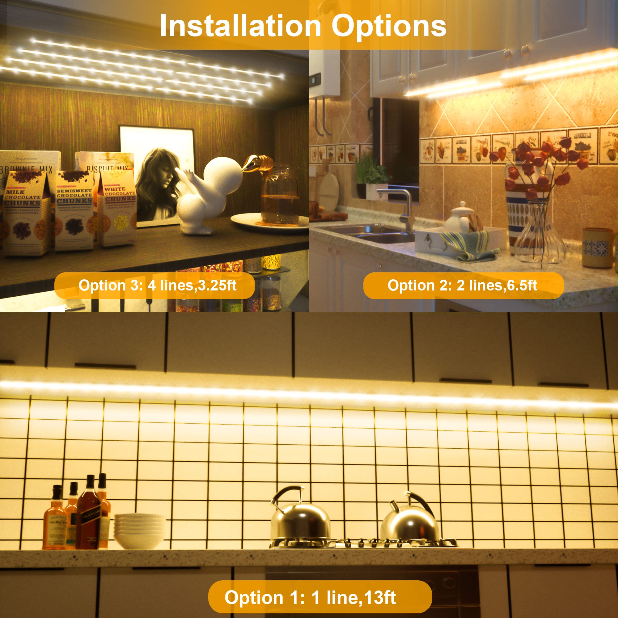 LAFULIT Under Cabinet Lighting Kit - 8PCS Flexible LED Strip Lights, 13ft, 2700K Warm White with Remote & Power Adapter