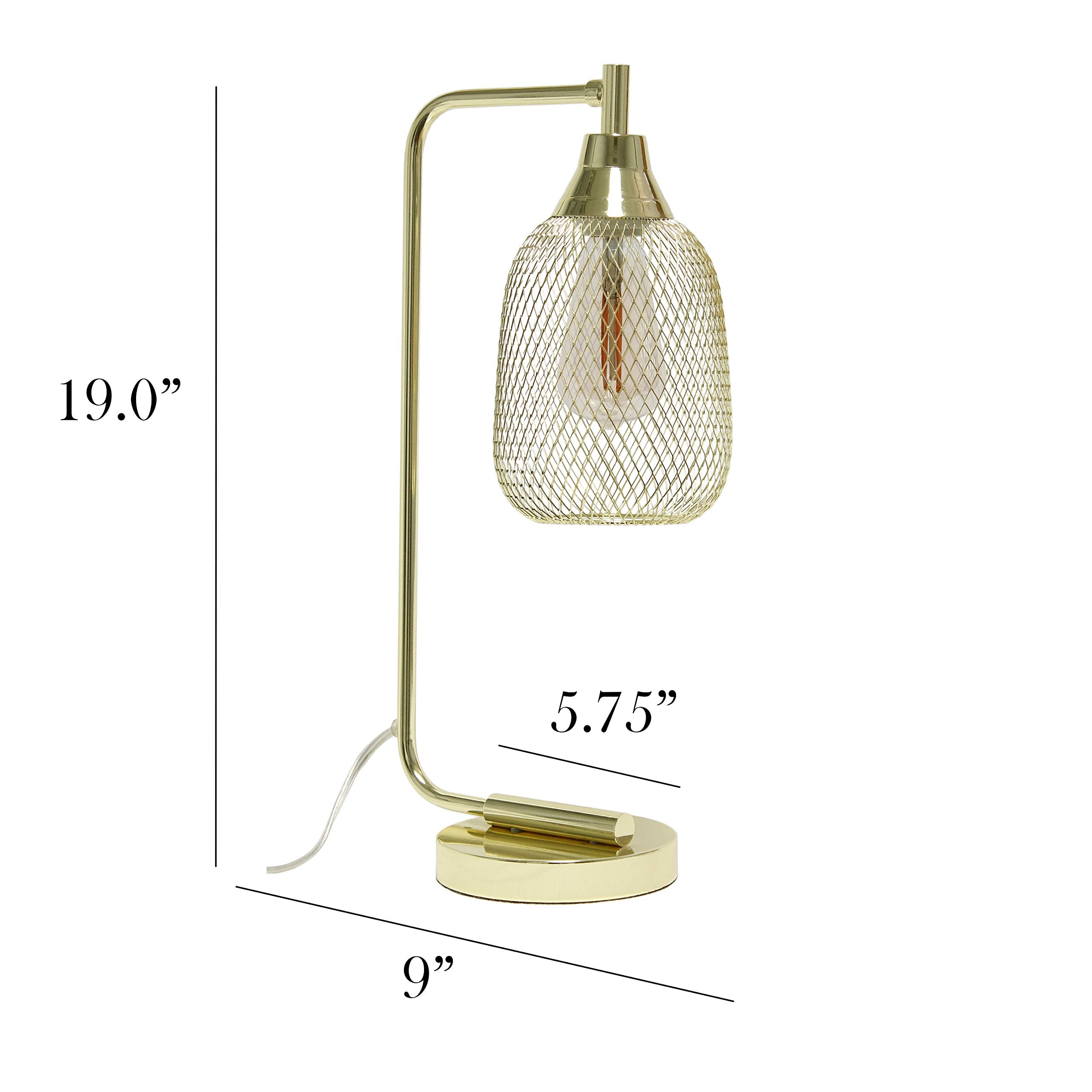 Simple Designs LD1060-GLD Gold Mesh Wire Table Desk Lamp, Iron Construction