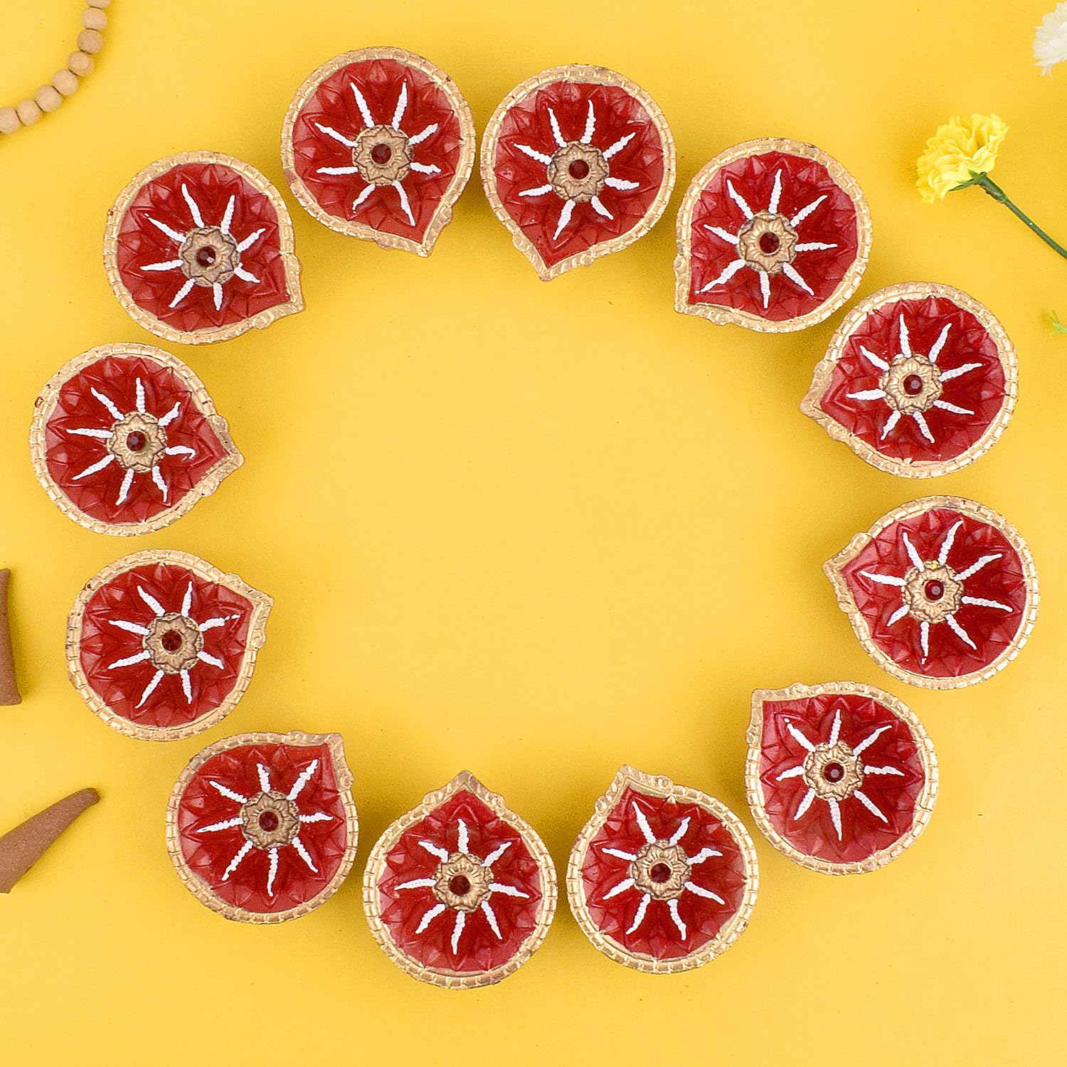 Craftsman 24 Pc Clay Diya Set ·Handmade Terracotta Oil Lamps for Diwali Decoration, Red, Model DIYA002