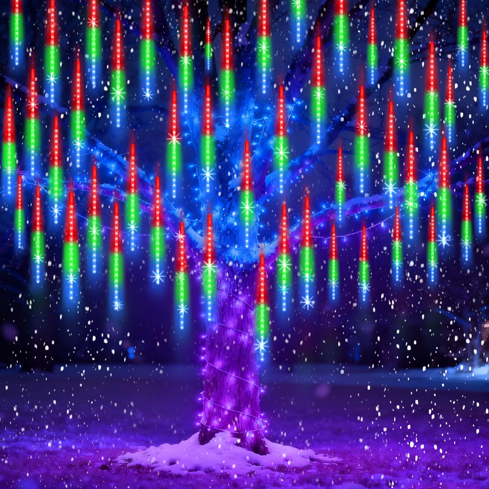 Eagwell Christmas Lights Outdoor Ul Certified Meteor Shower Light 16 Inch 20 Tubes 960 Led Falling Rain Drop Icicle Snow Cascading Lighting For Xmas Tree Wedding Party Garden Decoration  Colorful
