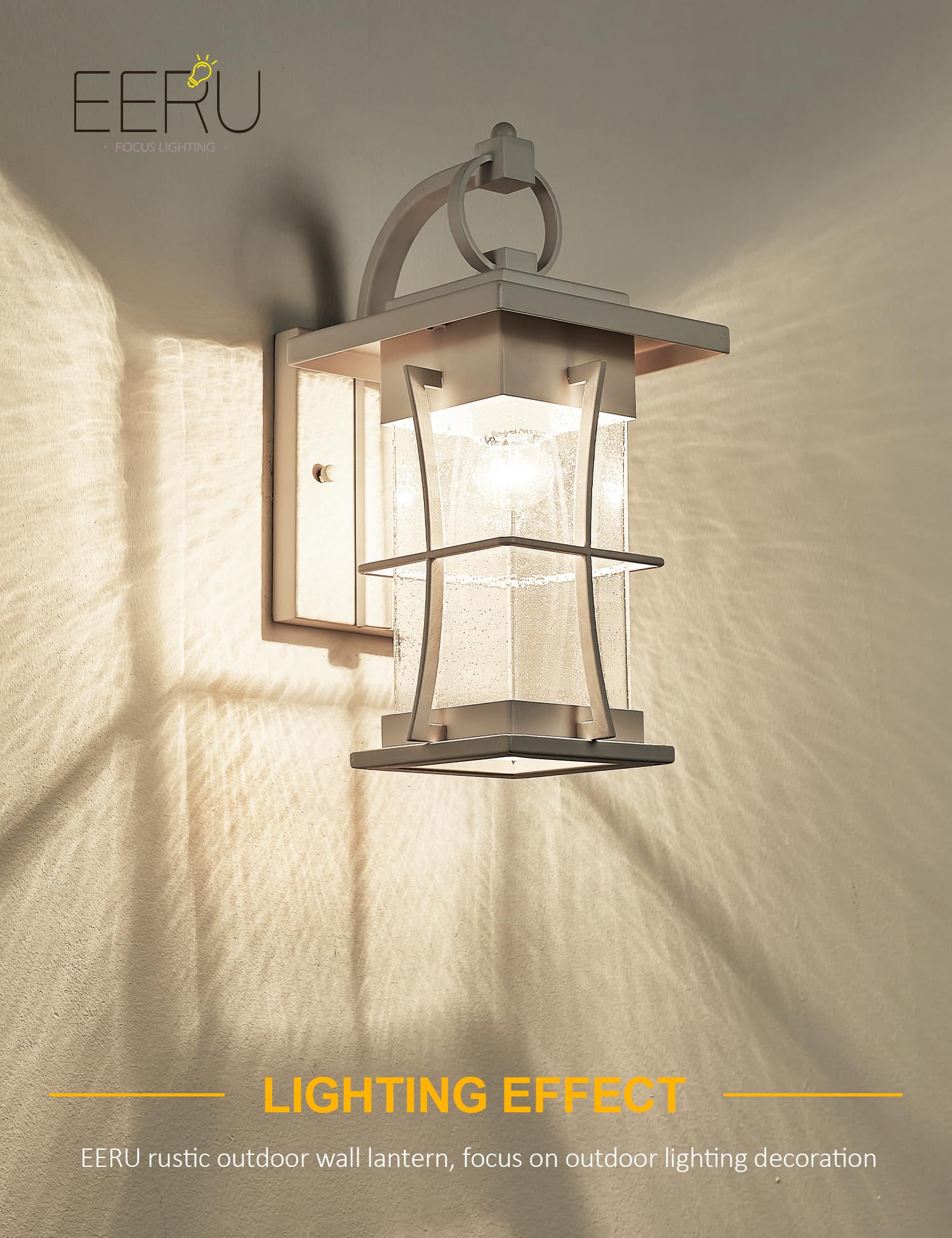 EERU White Outdoor Wall Light Dusk to Dawn Lantern with Photocell Sensor, Waterproof, Metal, Model 05-E-WL(WH)