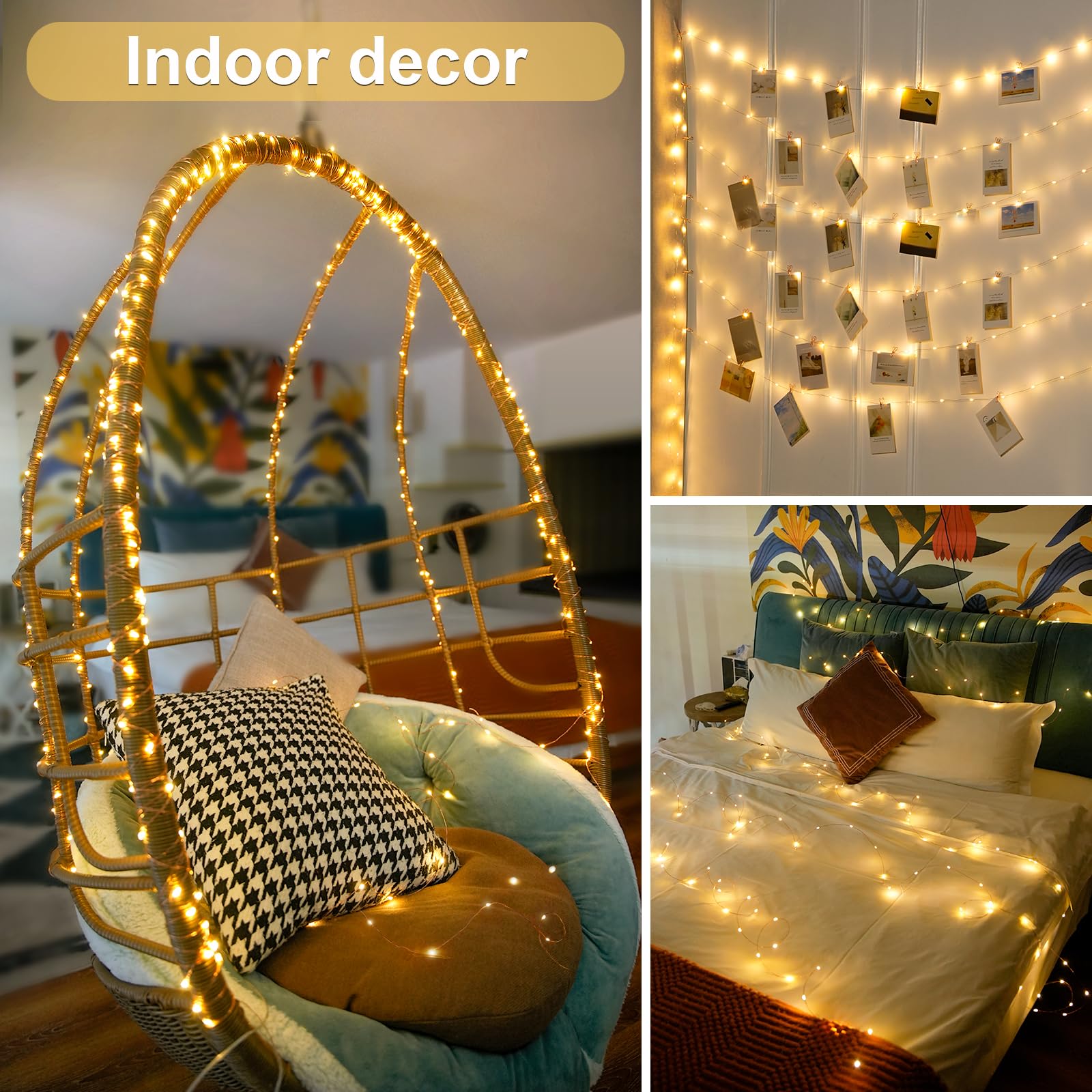 JMEXSUSS Fairy Lights 2 Pack, 400 LED Battery Operated String Lights, Warm White, Remote Control, 132ft for Indoor/Outdoor Decor