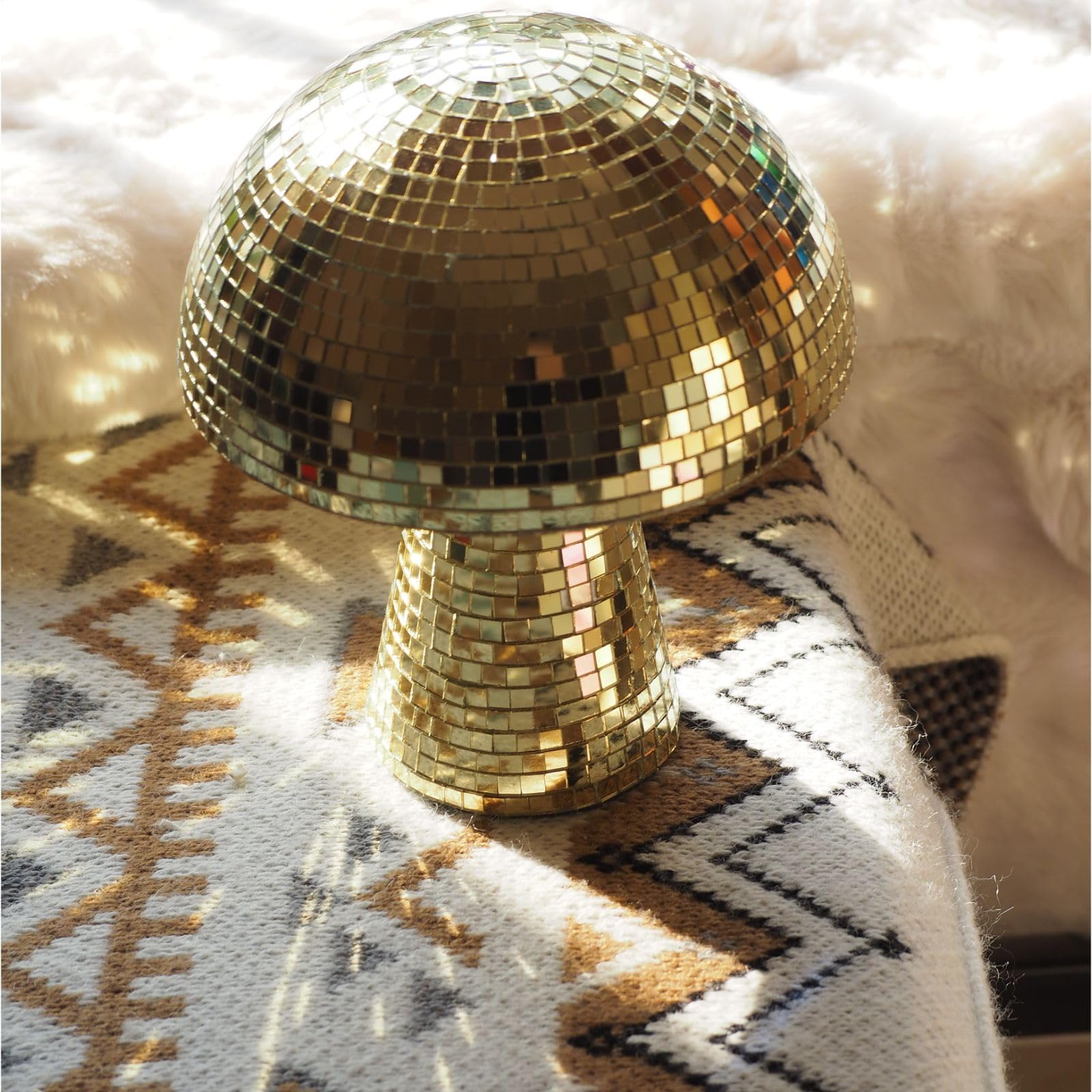 Yeehlmer Creative Mushroom Disco Ball For Party Table Decor Mirror Retro Handmade Disco Ball Mushroom Shape Home Art Decorations Bar Ornaments (Gold  L(8.3))