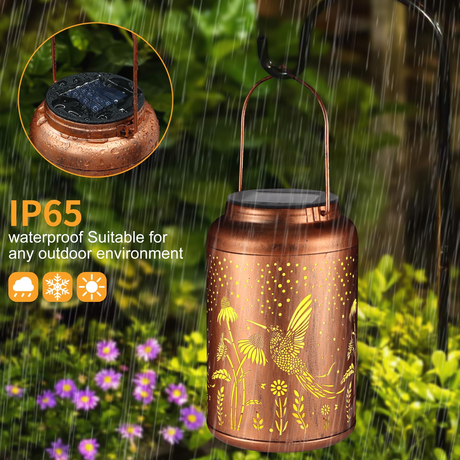 2 Pack Solar Lanterns Outdoor Waterproof  Hummingbird Garden Decor Gifts For Women Mom Grandma Hanging Solar Lights Metal Decoration Outside For Yard  Patio(Dandelions)