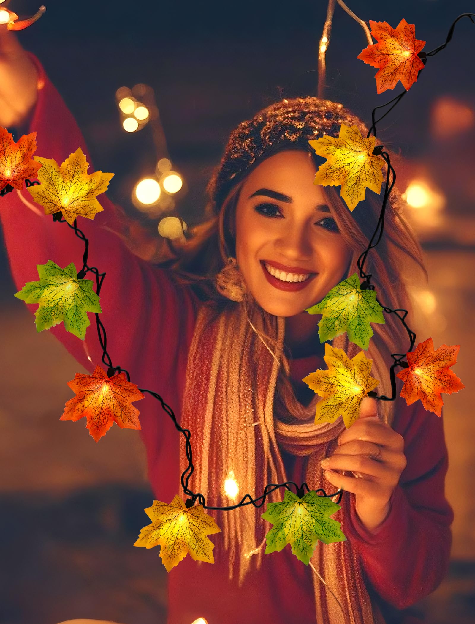 Doratale Maple Leaf String Lights Thanksgiving Decorations  Fall Garland Lights String With 35 Led Orange Yellow Green Lights For Connectable Display Indoor Outdoor Fall Decor Halloween Decorations
