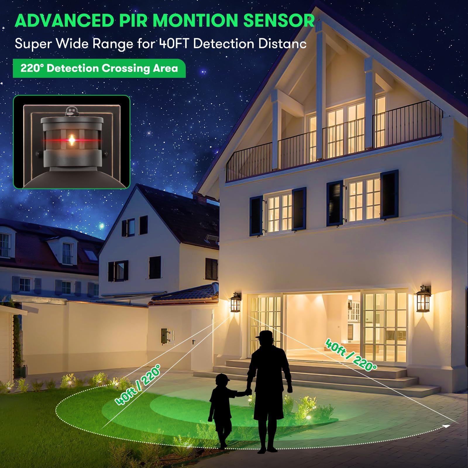 VerRon 13in Motion Sensor Porch Lights, 100% Aluminum, Oil-Rubbed Bronze, 2 Packs, Model A0728BGBB, Dusk to Dawn Outdoor Wall Lanterns