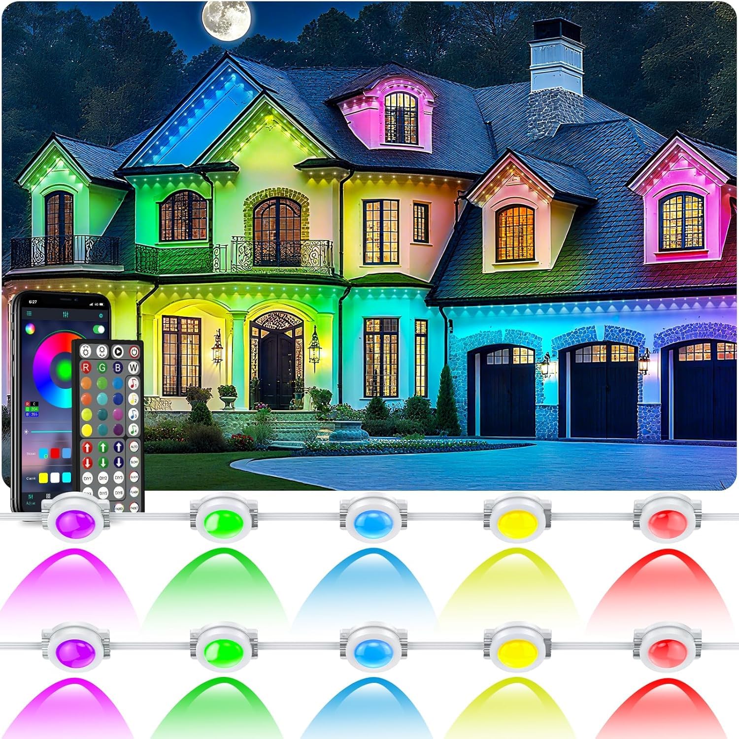 Ceteluma 300Ft Permanent Outdoor Lights For House Waterproof  Ip67 Led Eave Lights With App/Remote Control  Outdoor Permanent Led Lighting For House Roof Decor Christmas Party All Holiday And Daily