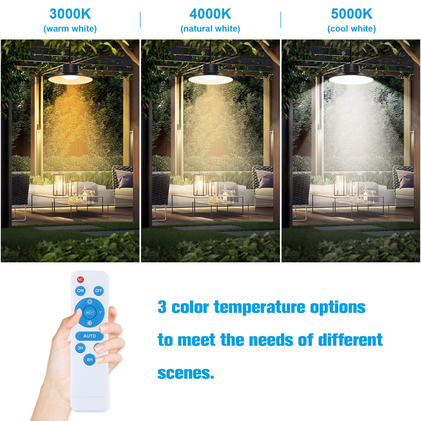 Niorsun Solar Lights Outdoor, Dimmable Led Pendant Light With Remote, Ip66 Waterproof, 16.4Ft Cable