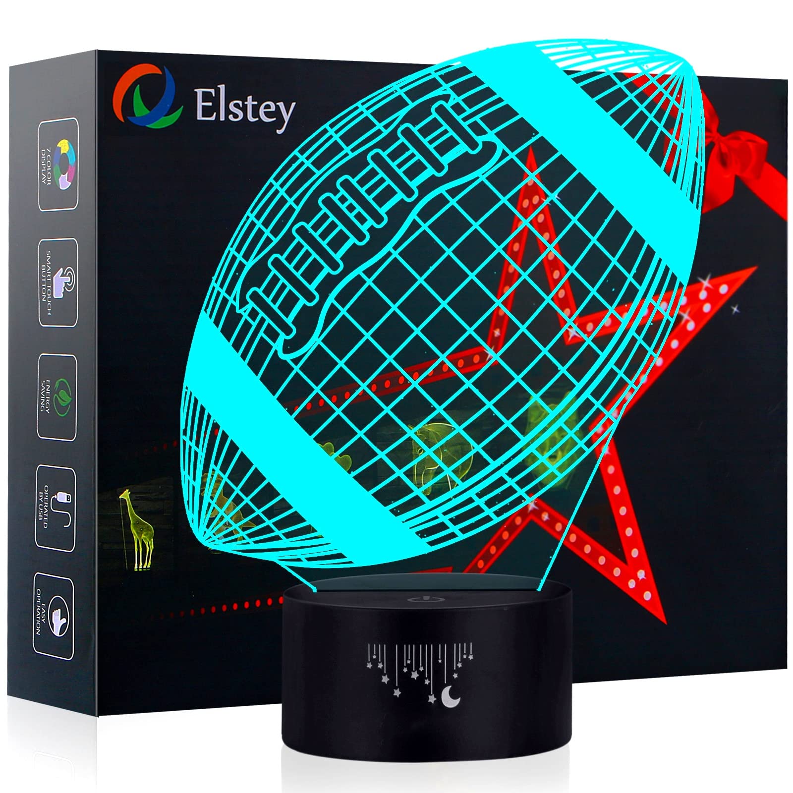Elstey Football 3D Lamp Night Light, 7 Color Changing, Acrylic & ABS, USB Powered, Decorative Gift