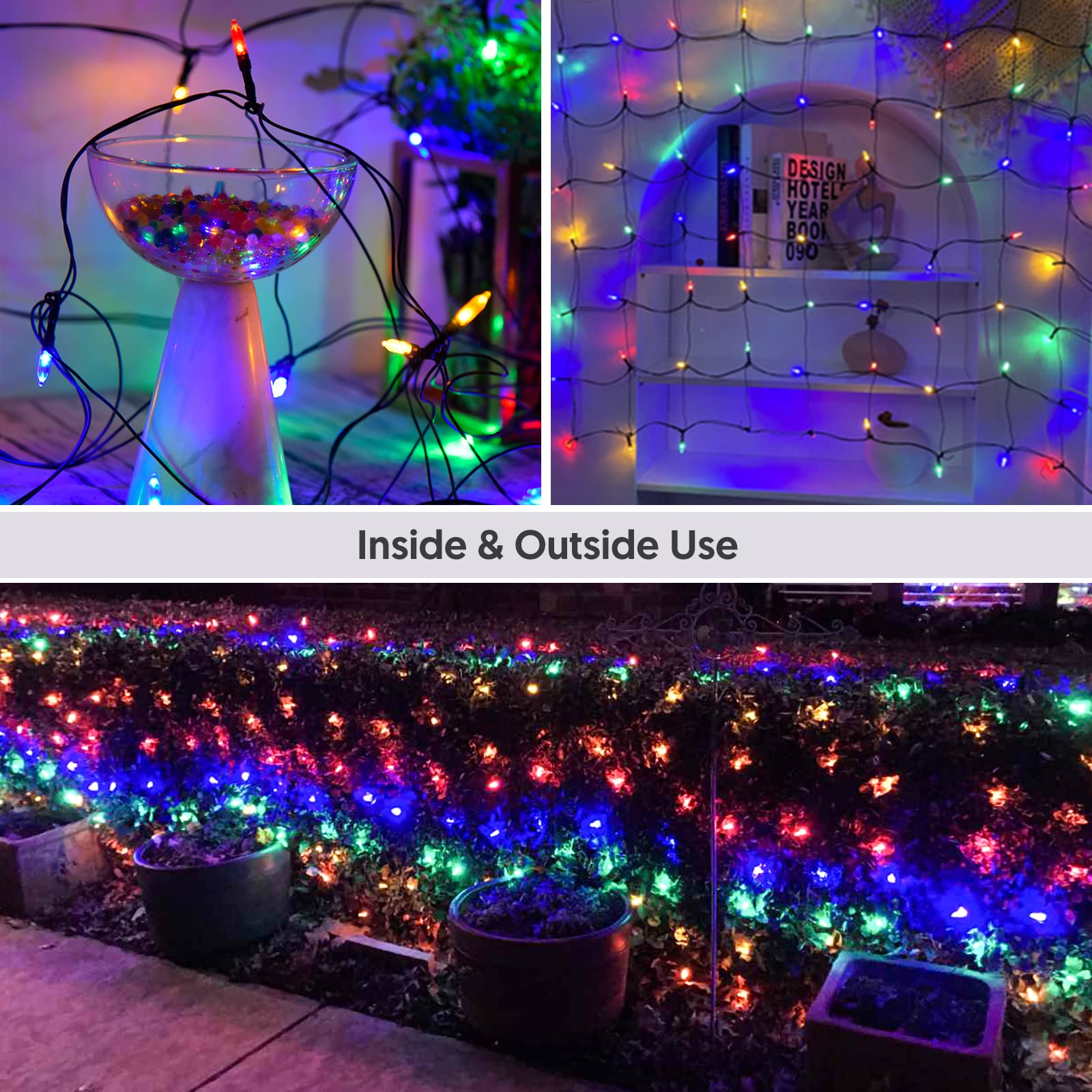Neoclassy 120LED Christmas Net Lights, 5ft x 6ft, Multicolor, Connectable, 8 Modes, Waterproof, Black Wire, Model GP-SW290DC012