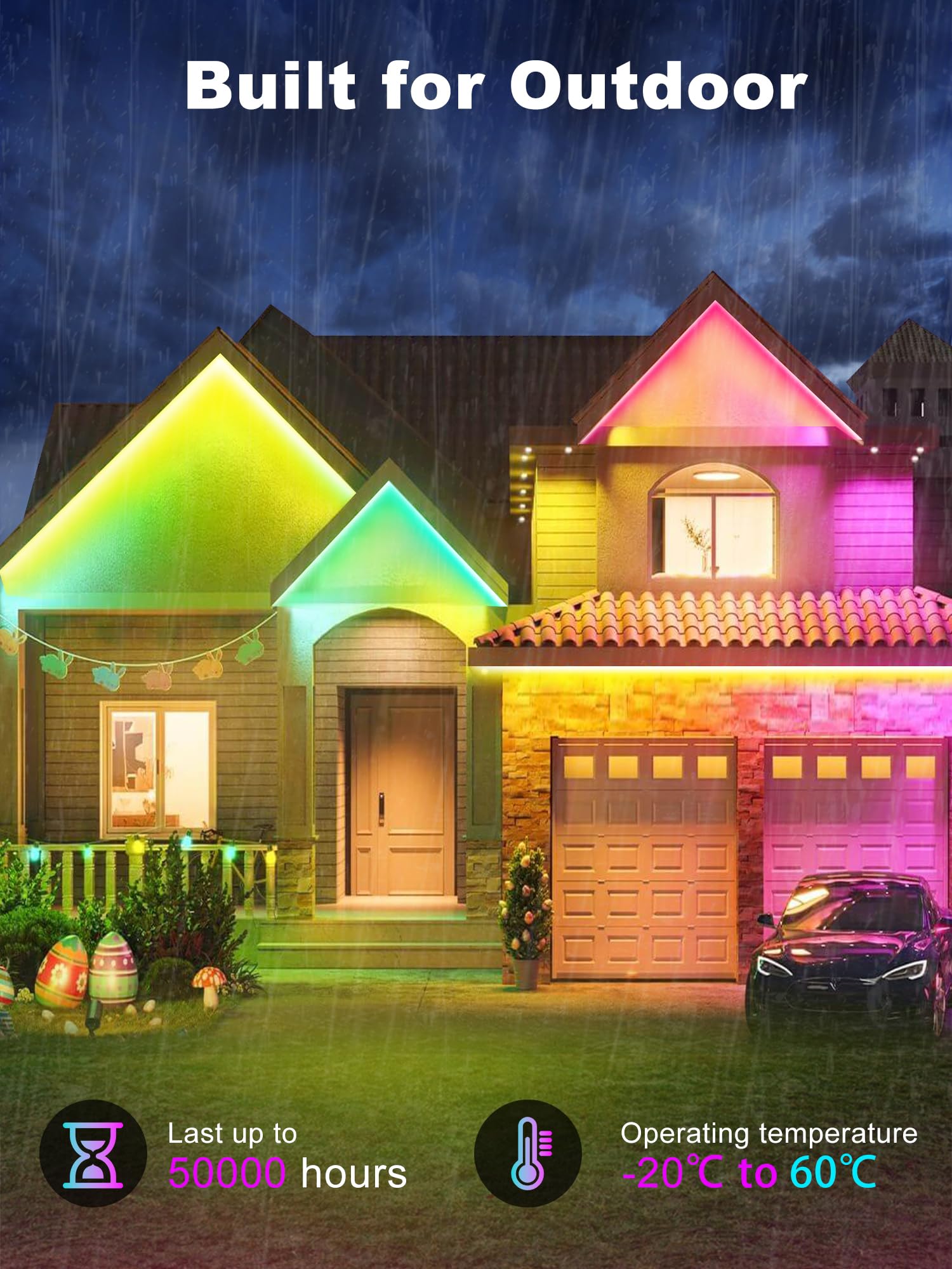 Ledagic Outdoor LED Strip Lights, Waterproof 400ft, RGB with Remote & App Control, IP68, Plastic, Model Led-rgbwp003-5