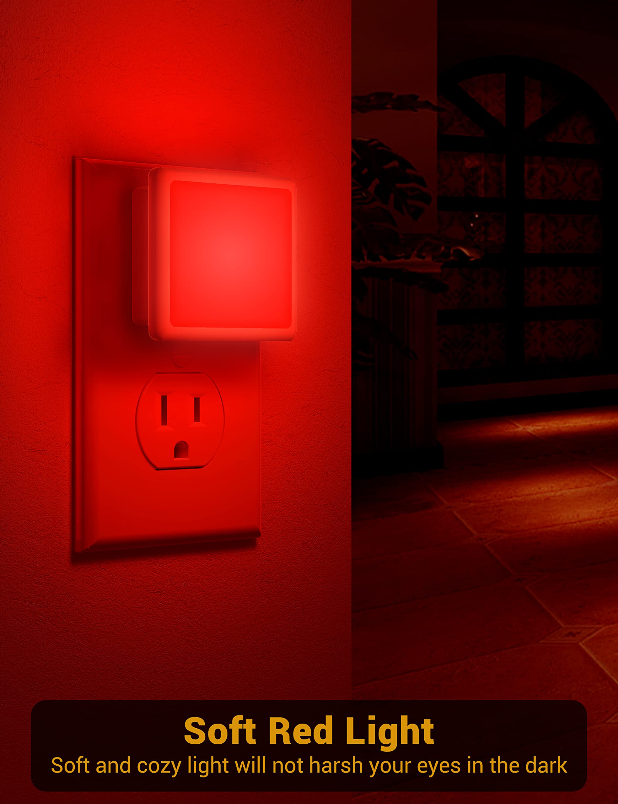 JandCase Red Night Light, 0.3W LED with Auto Sensor, 2 Pack, Plastic, Model C-GY005-RE-2