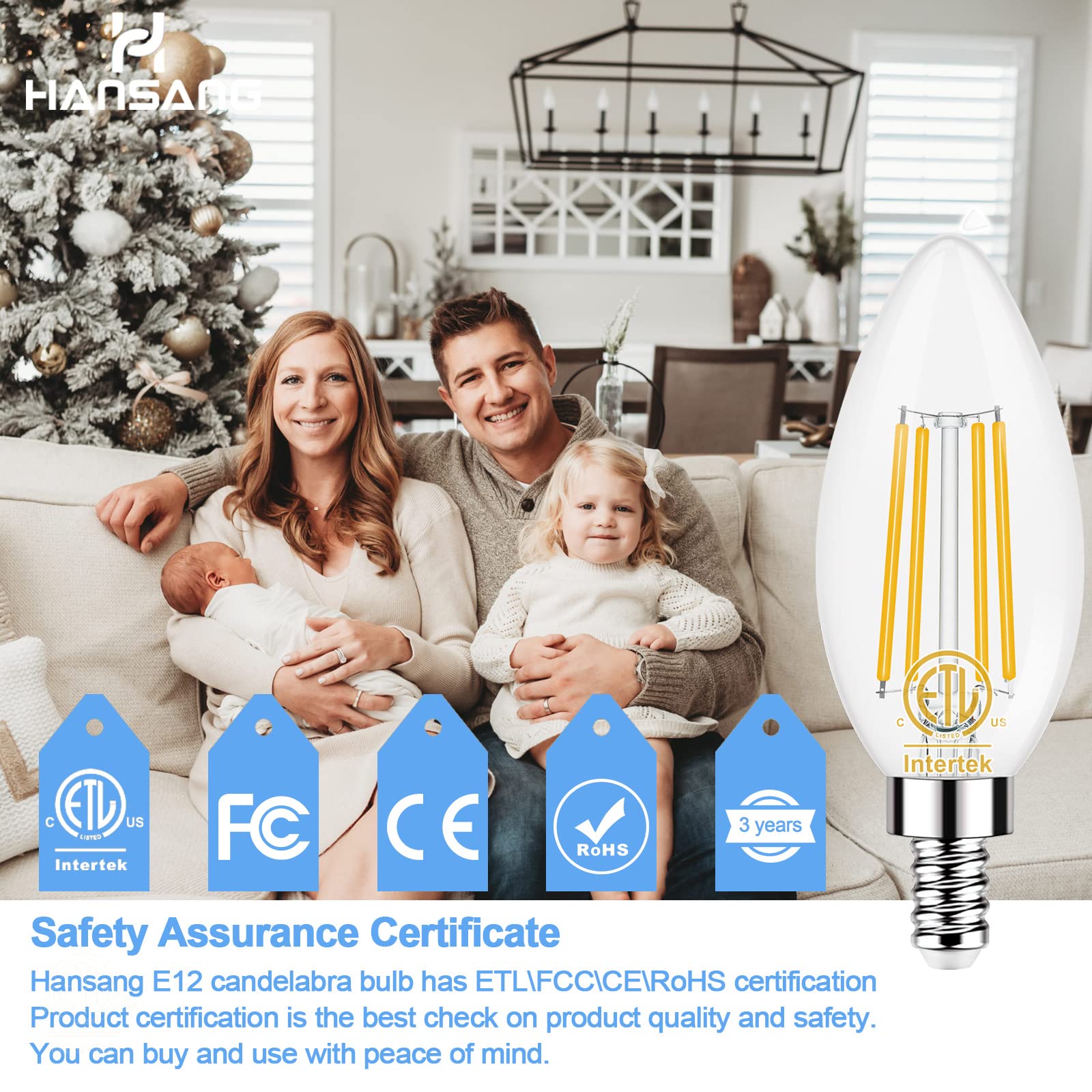 Hansang E12 Led Bulb 5000K Bright Daylight, 40W Equivalent Type B Bulbs With Small Candelabra Base, B11 Shape Chandelier Light B