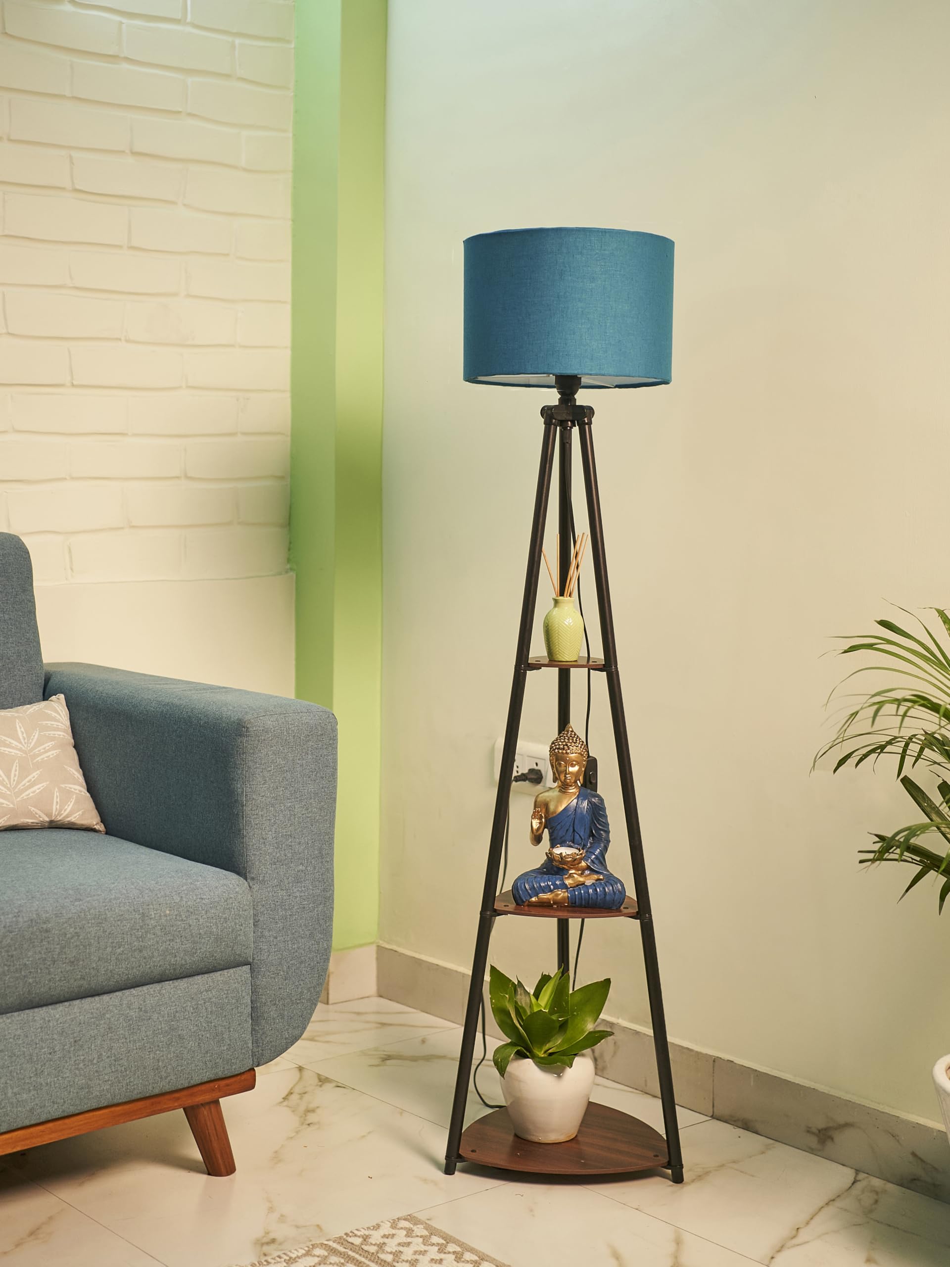 Crosscut Furniture Metal Floor Lamp with 3 shelves (Royal Blue)