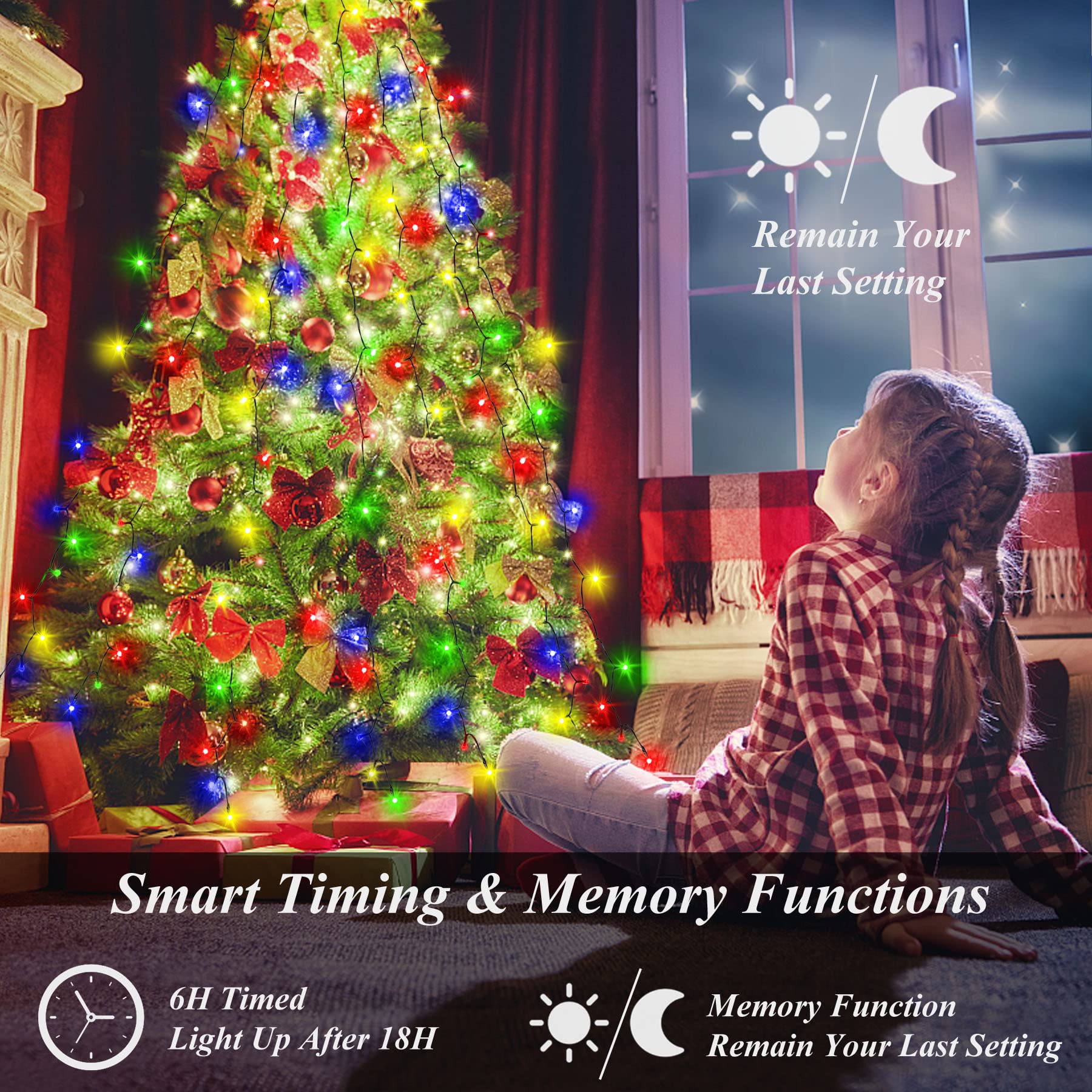 aneeway LED Christmas Tree Lights, 400 LEDs, 8 Modes, Remote Control, 6.6FT, Multicolor, Model SW-LSL-02-400