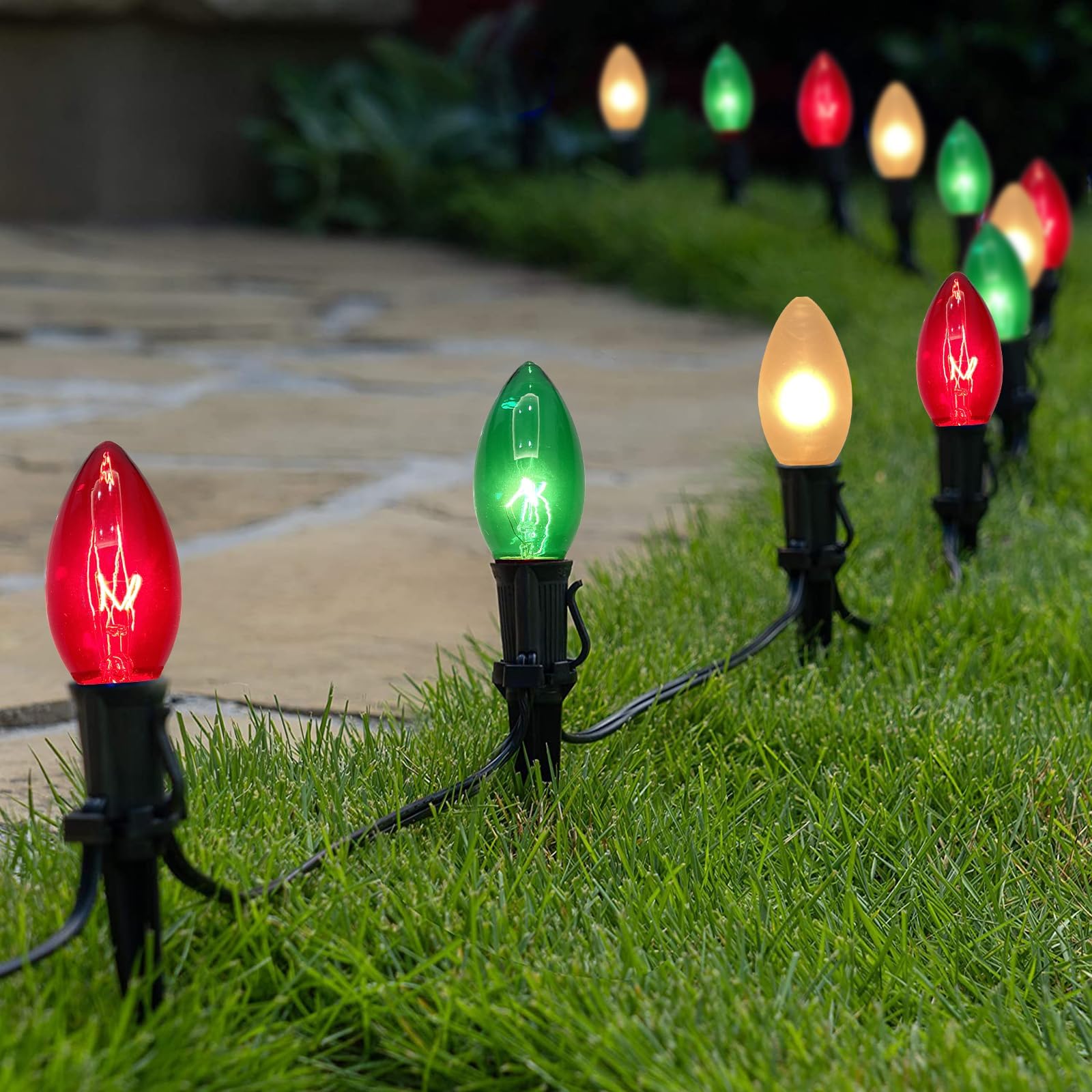 Doratale C9 Christmas String Lights - 25Ft Multicolor, 27 Bulbs, Outdoor Decor for Tree, Path, Roofline, Wedding, Party