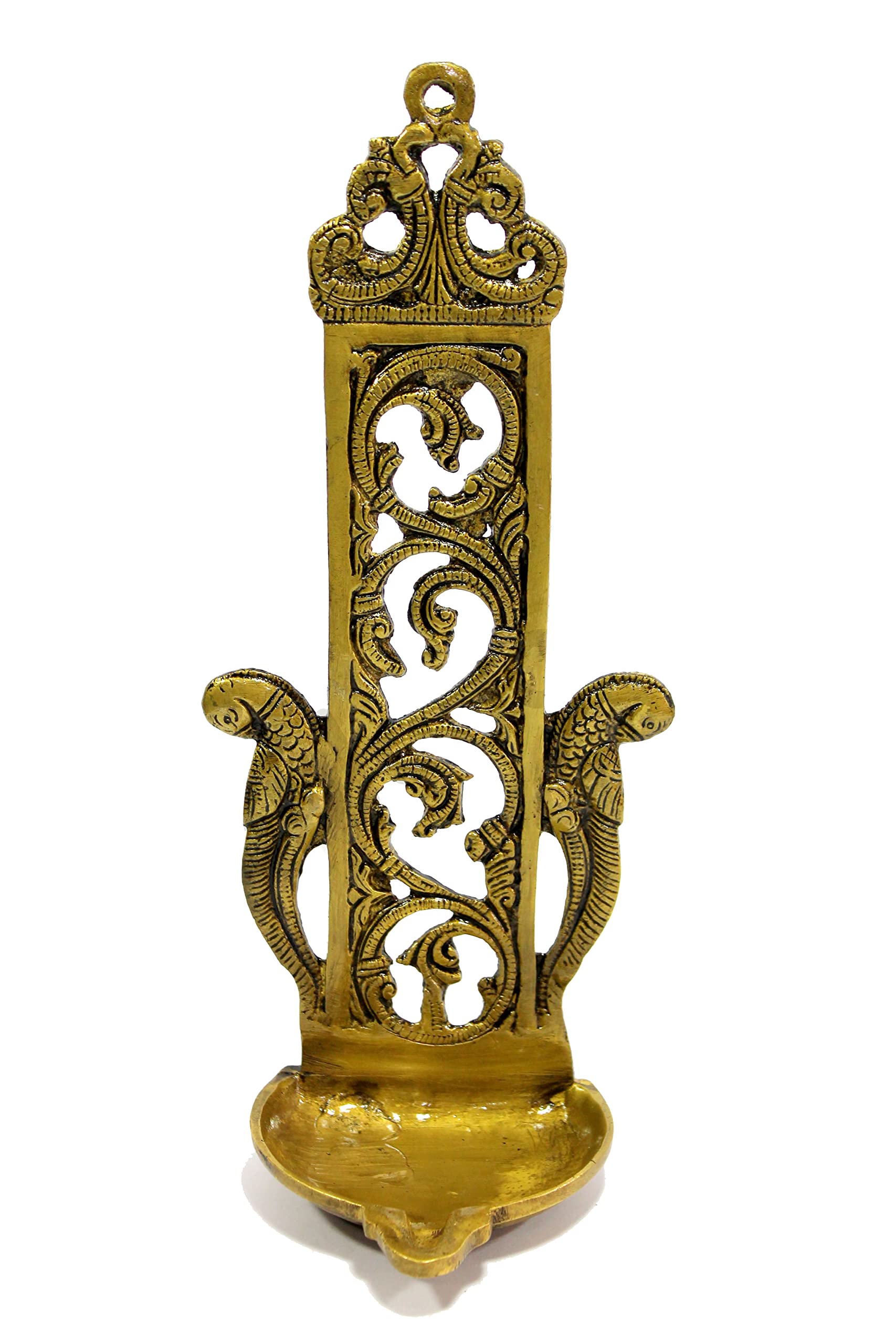 eSplanade - Ethnic Indian Design Peacock Brass Wall Hanging Diya - 11&quot; Inches | Home Decor |Brass Diya | Brass Deepam | Brass Lamps | Kuthu Vilakku |