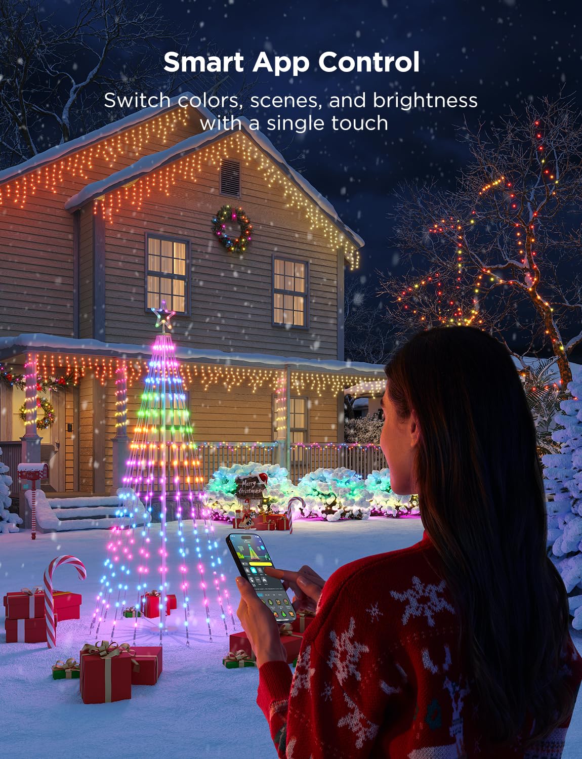 Govee 6FT Christmas Cone Tree Lights, 316 LEDs RGBIC, Smart App Control, IP67 Waterproof, White Stand, Model H6840