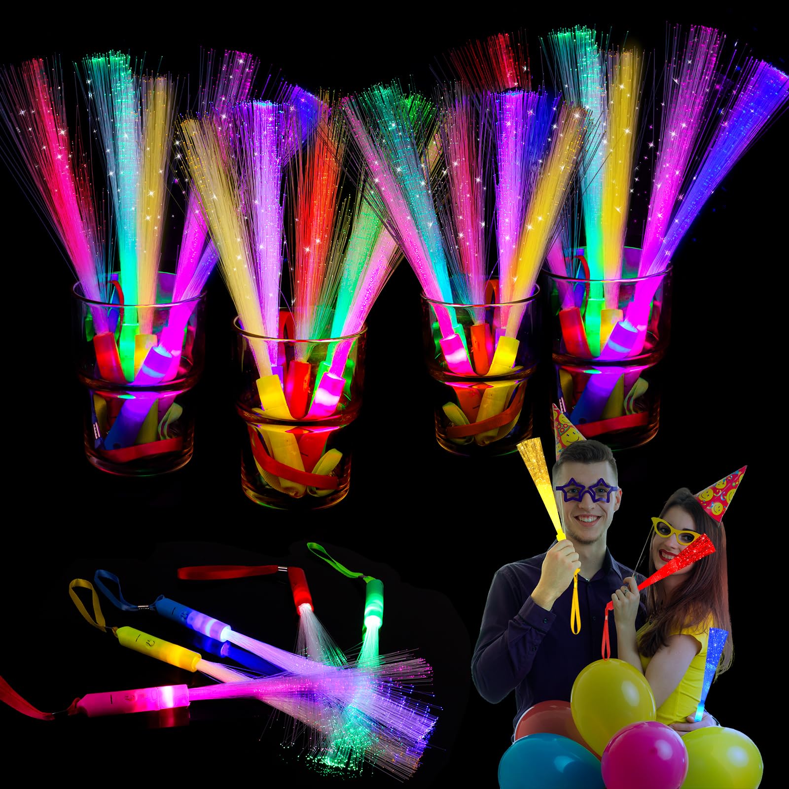 30Pcs Fiber Optic Wand Glow Sticks  Led Light Up Wand  Glow In The Dark Party Supplies  Light Up Party Favors  Fiber Optic Lights  Glow Flashing Light Sticks For Neon Party Decorations  Chirstmas