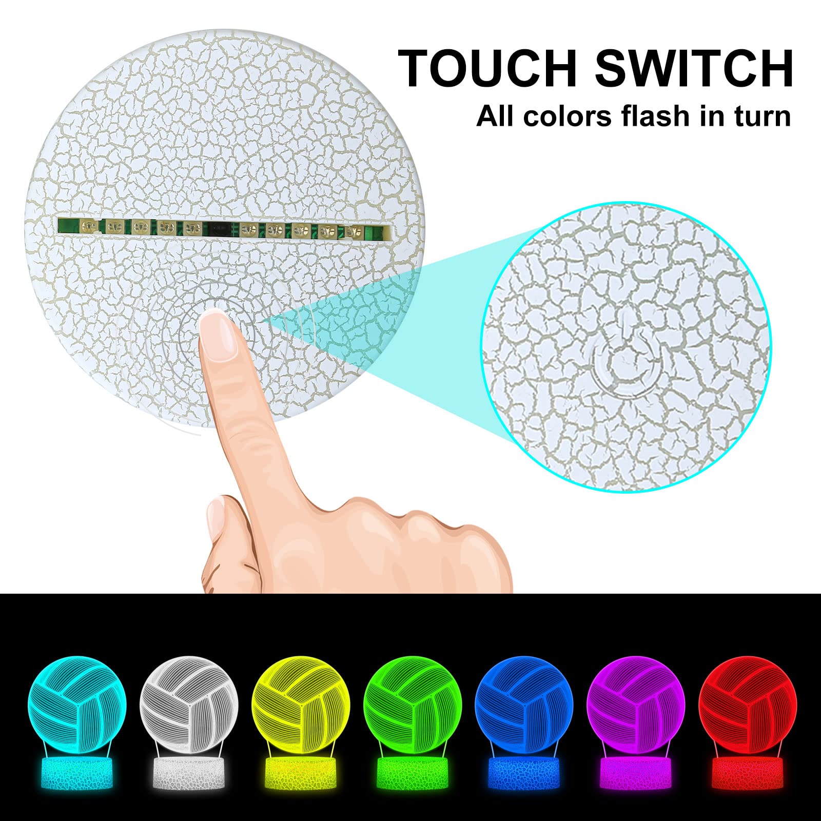 Shanjianke Volleyball 3D Night Light Touch Control - 7 Colors Auto Gradient Night Light,Kids Night Light Suitable For Home Outdo