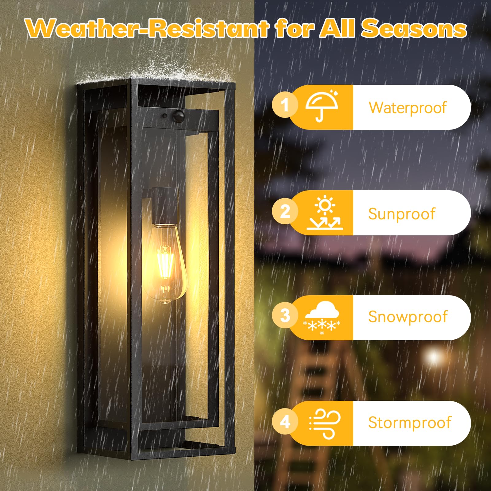 Siafavoi 20In Outdoor Wall Light Motion Sensor-Black Modern Sconce Waterproof Exterior Lighting Fixture E26 Socket Porch Lights Extra Large Lantern For Entryway Patio House Garage 2Pack