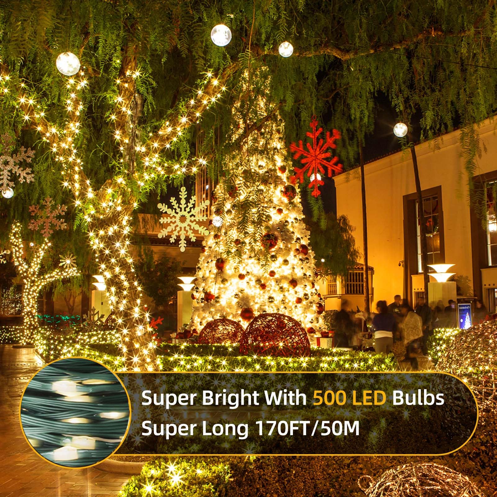 Tcamp 306FT 1000 LED Christmas Lights, Warm White, 8 Modes, Timer, Green Wire, Model QL300AE