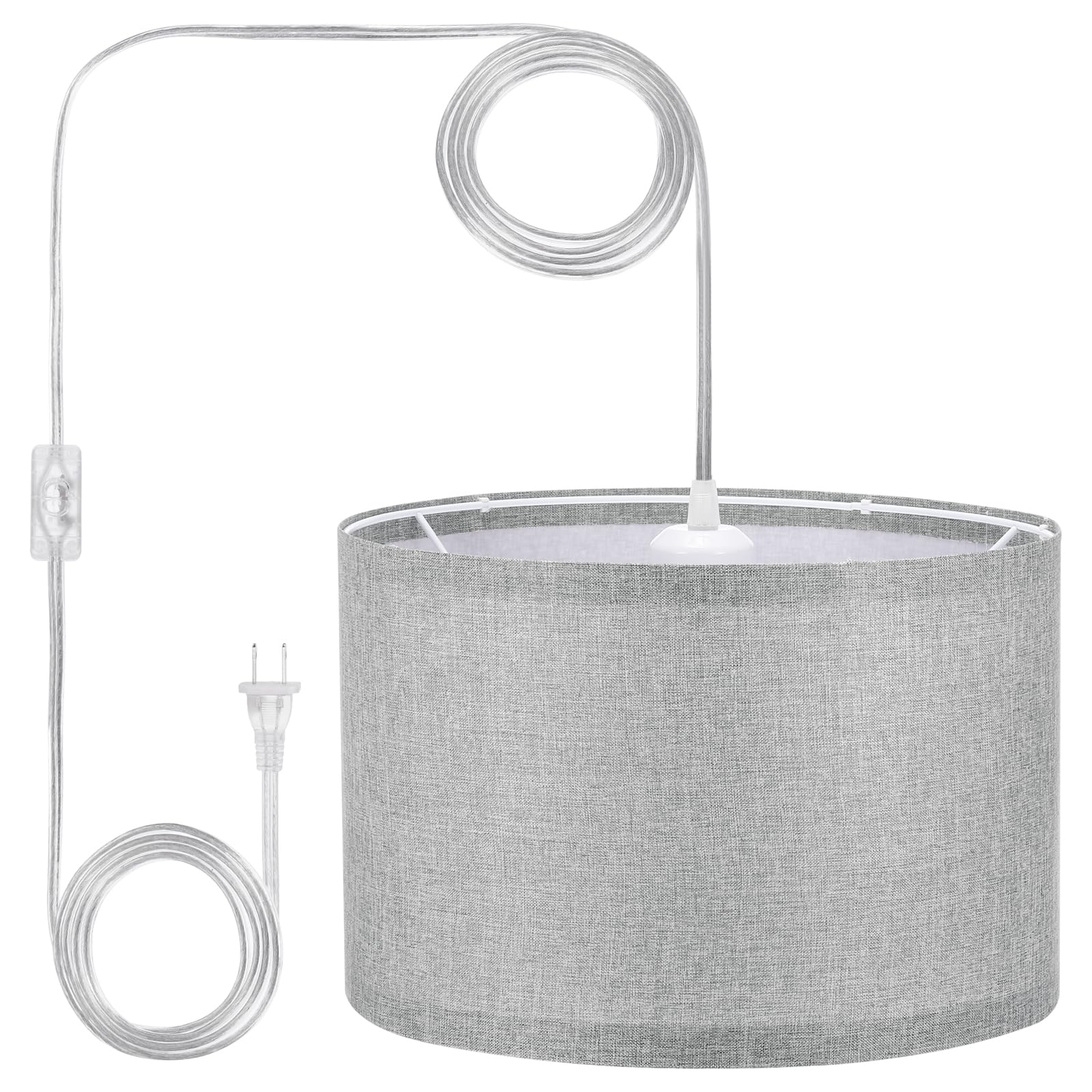 PATIKIL Plug in Pendant Light, 15Ft Rope Cord Hanging Lamp Fixture with ON/Off Switch, Fabric Shade E26/E27 Bulb Socket for Bedroom Kitchen Living Room, Dark Gray