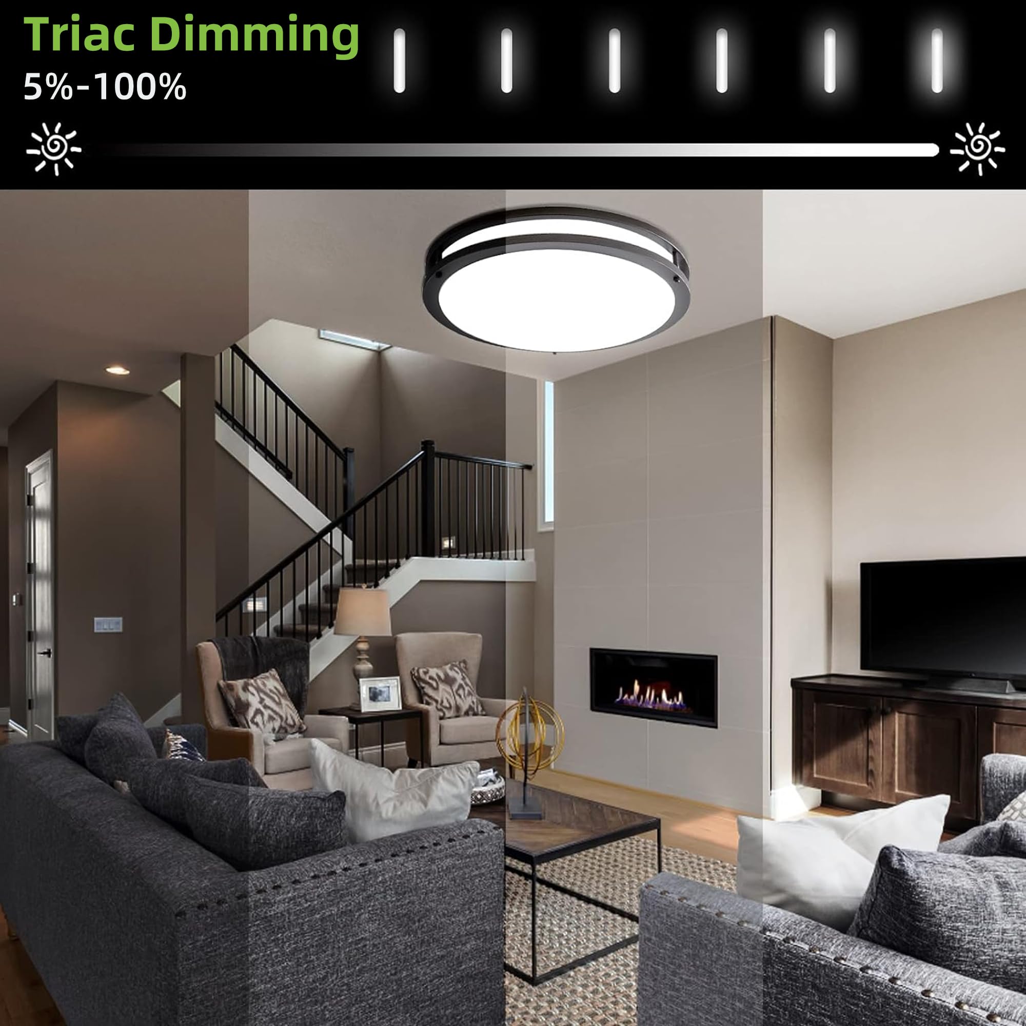 16 Inch Dimmable Led Flush Mount Ceiling Light, Oil Rubbed Bronze, 36W, 2200Lm, 2.7/3/3.5/4K/5K Adjustbale, 120?Light Angle, Cri