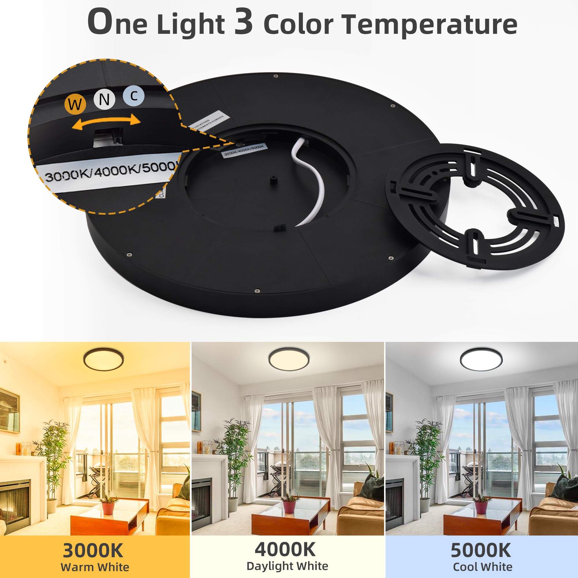 Hlite 4Pack 9 Inch Flush Mount Led Ceiling Light Fixture,18W 1800Lm Super Slim Light Fixtures Ceiling Mount 3000K/4000K/5000K 3C