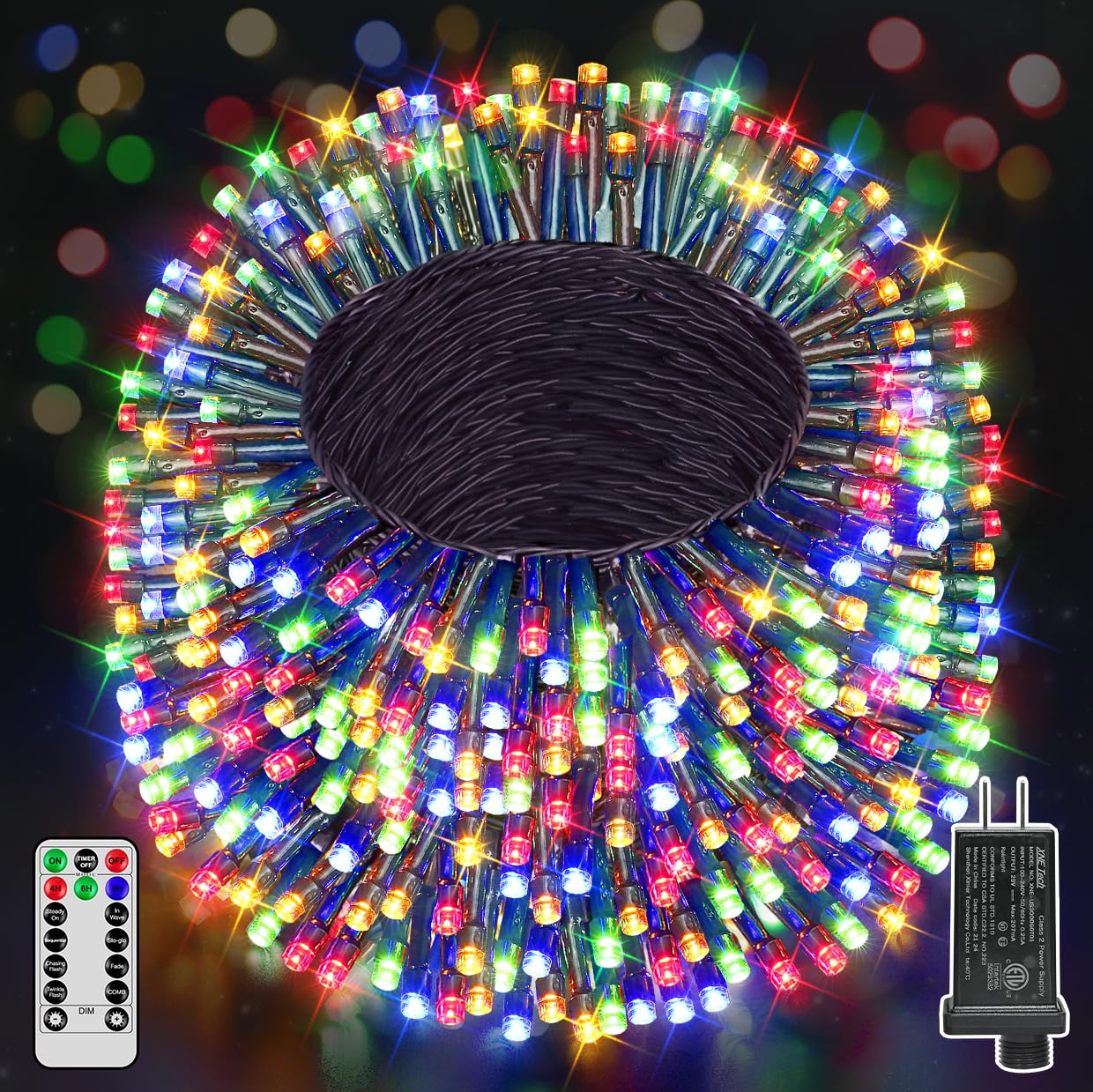 Ccinny 394Ft 1200 Led Christmas Lights Outdoor  Christmas Tree Lights Plug In  8 Modes Twinkle String Lights For Bedroom Wedding Party Holiday Xmas Home Decorations Multicolored