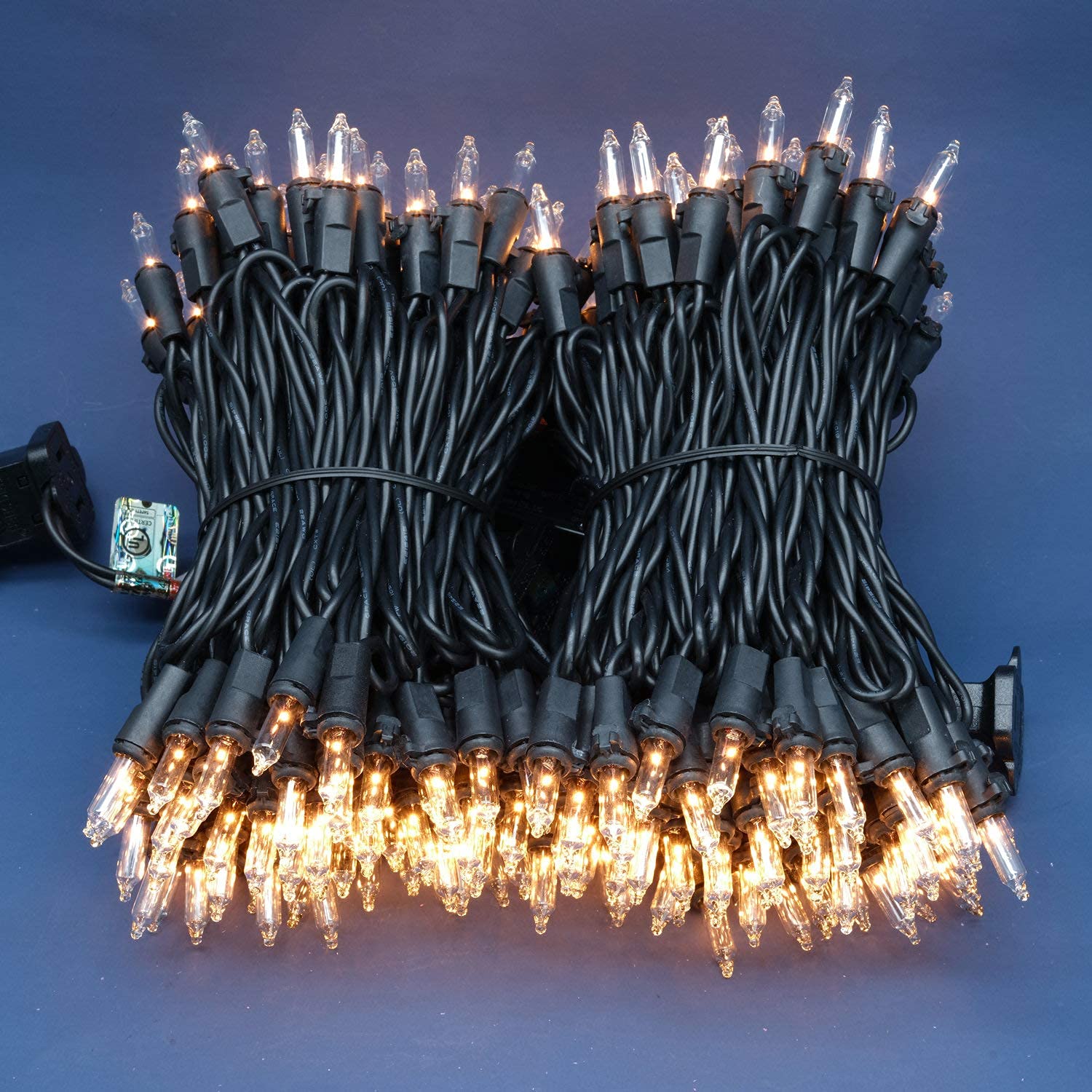 SWEET SHINE 200 Count Clear Christmas Lights, 2 Strands of 100 Count, 33 ft Black Wire, UL Listed