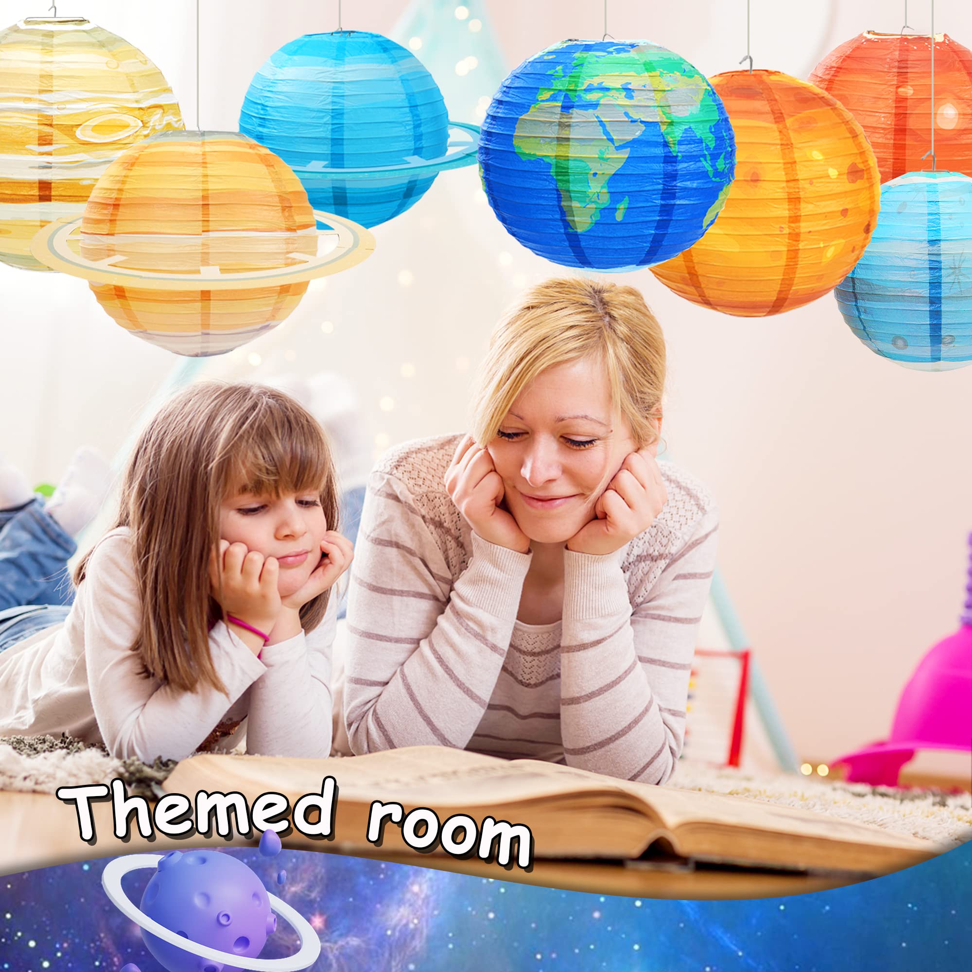 Space Paper Lanterns 8Pcs 12 Inch Hanging Planets Lantern Out Of This World Space Lanterns Solar System Planet Earth Lanterns For Kids Outer Space Theme Party Supplies Home Decor Birthday Decorations