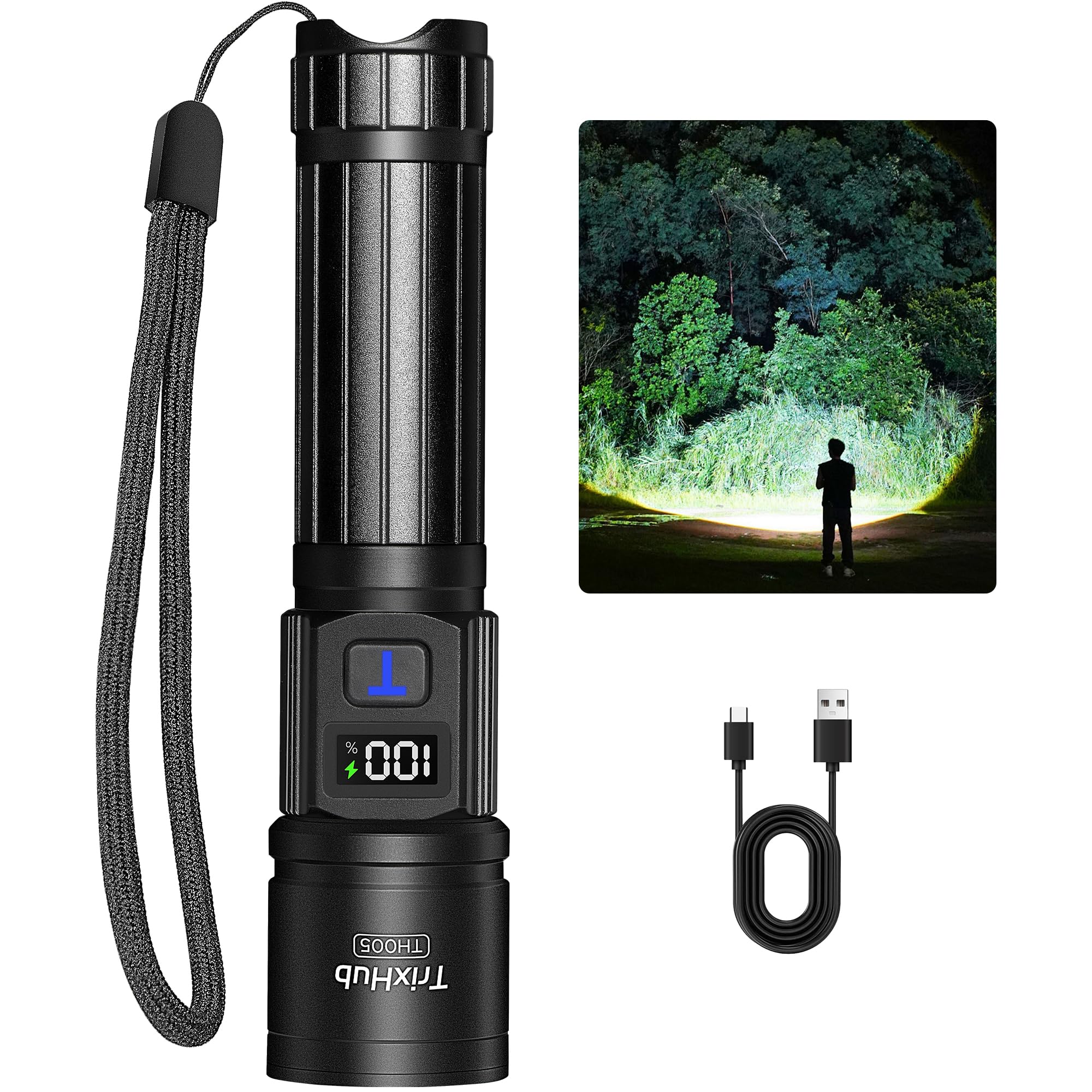TrixHub Rechargeable Flashlights High Lumens  5Mode Flash Light with LCD Digital Display  Super Bright Flashlight Adjustable Tactical Flashlight  High Powered LED Handheld Flashlight for Home