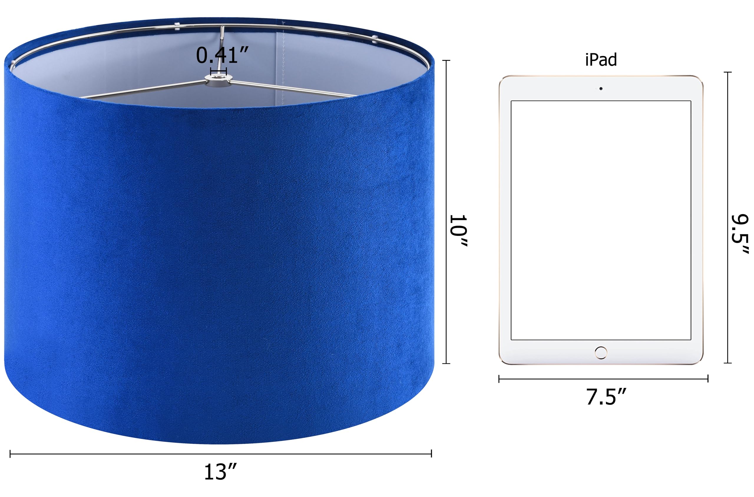 PIKOPIKO Velvet Drum Lamp Shade, Medium Blue, 13in Top x 13in Bottom x 10in High, Spider, Farmhouse Style, 1 Pack