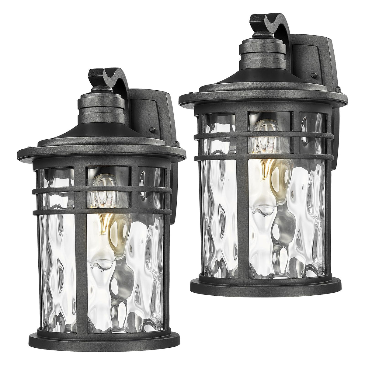 Darkaway 2pcs Large Outdoor Porch Lights Wall Mount, 15inch Outside Light Fixtures Sconces Wall Lighting with Water Ripple Glass
