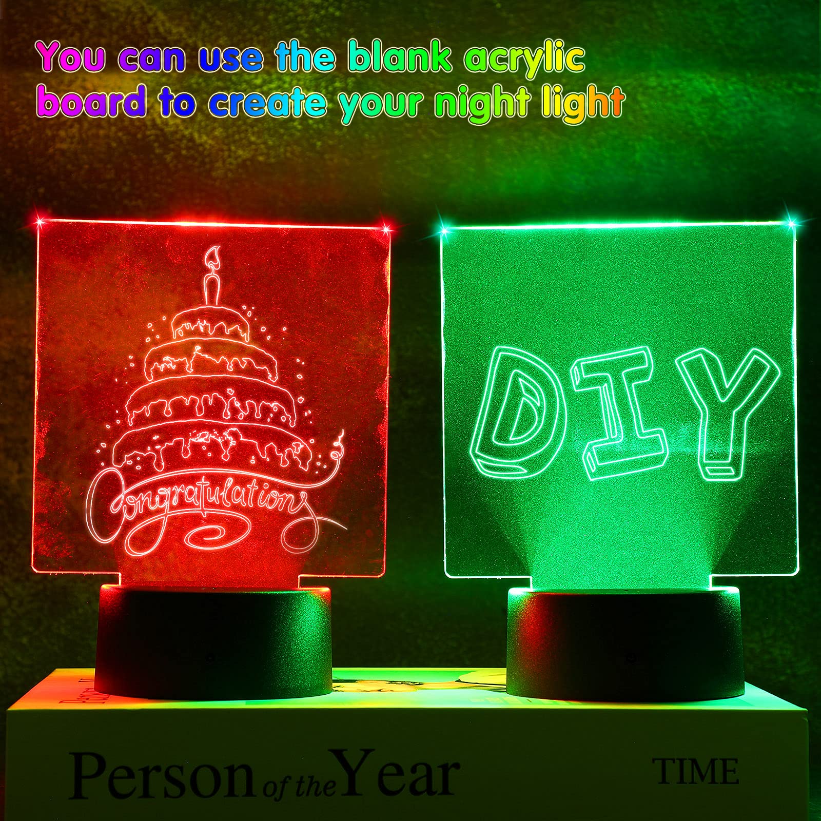 Honoson 3D Night LED Light Lamp Set, 6 Bases, 6 Acrylic Sheets, Remote Controls, 16 Colors, Clear