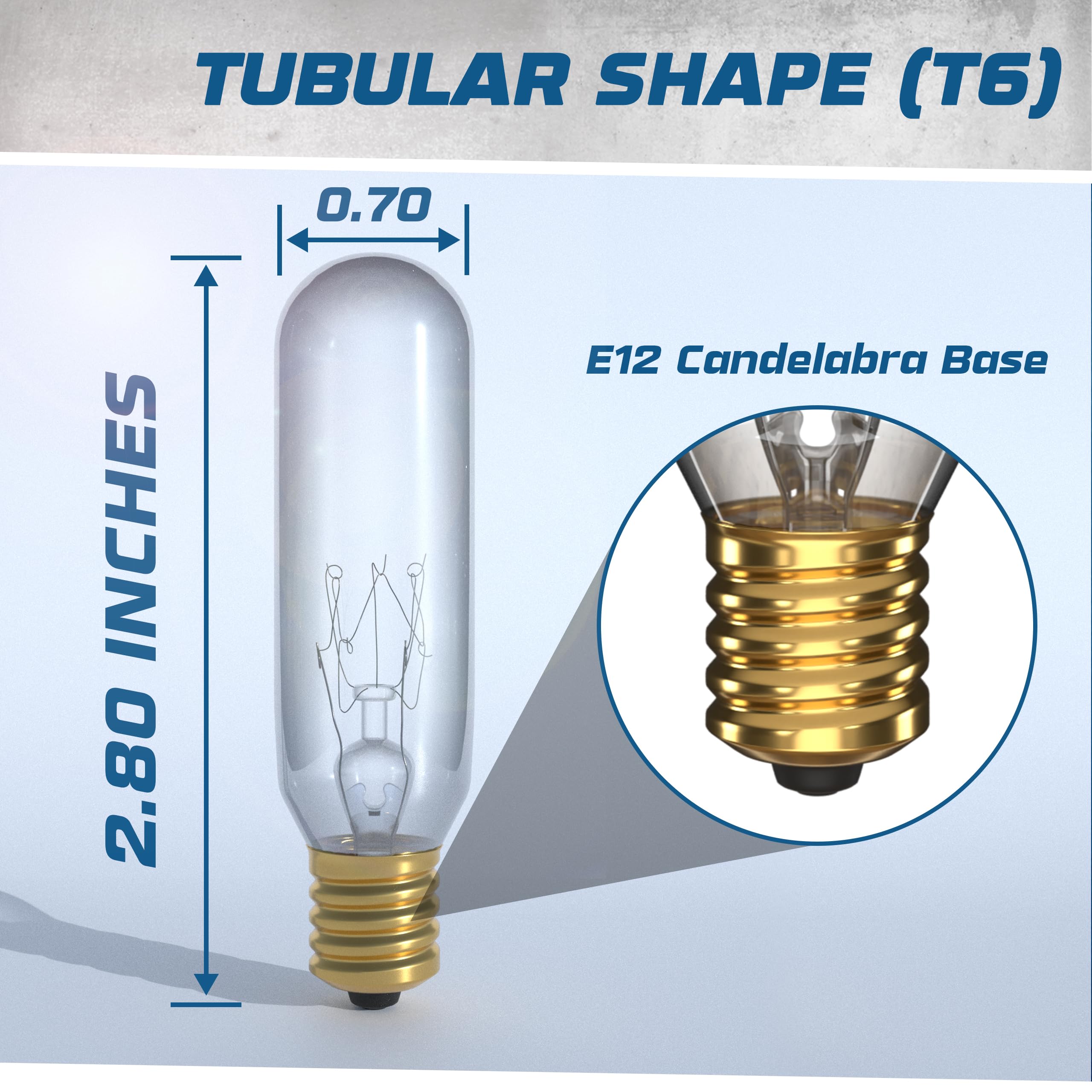 Ohbulbs 12 Pack - T6 Tubular Light Bulb - Clear 25 Watt - E12 Candelabra Base Dimmable - Warm White Light 180 Lumens E12 Candelabra Base