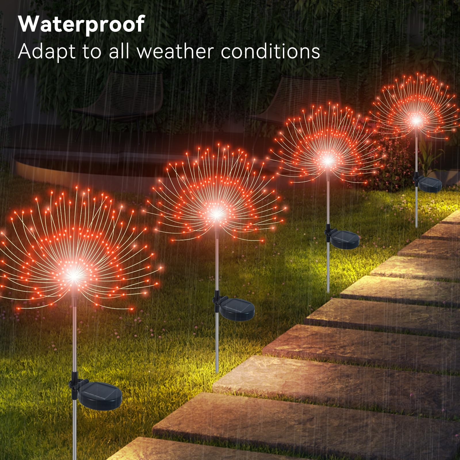 Slyuexu Solar Firework Lights, 120 LED Outdoor Garden Décor, 2 Pack, Waterproof, Orange, Model YF00016