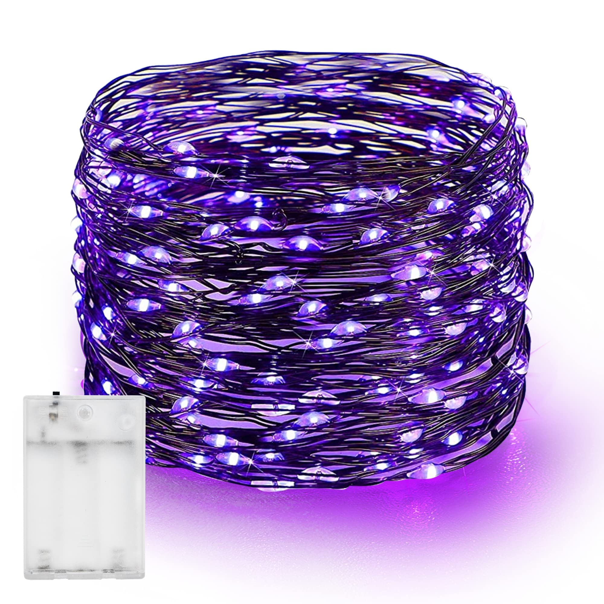 Dazzle Bright 20 Ft Copper Wire Fairy String Lights, 60 Led Waterproof, Purple - Ideal For Indoor And Outdoor Holiday Decor