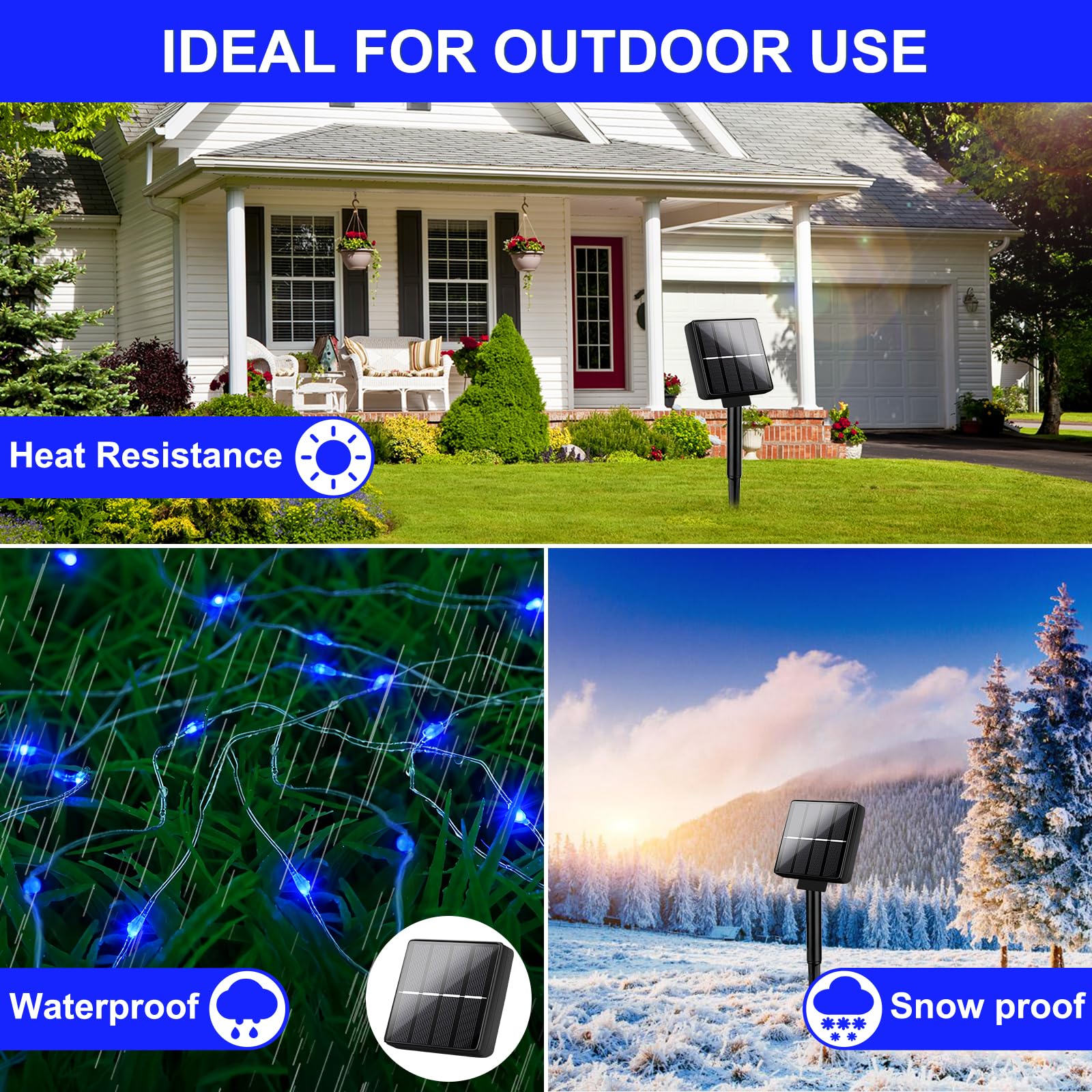 Brightever Outdoor Solar String Lights Waterproof  Solar Christmas Lights 2-Pack Total 80Ft 200Led  Twinkle Fairy Lights For Outside With 8 Lighting Modes  For Yard  Party  Halloween (Blue)