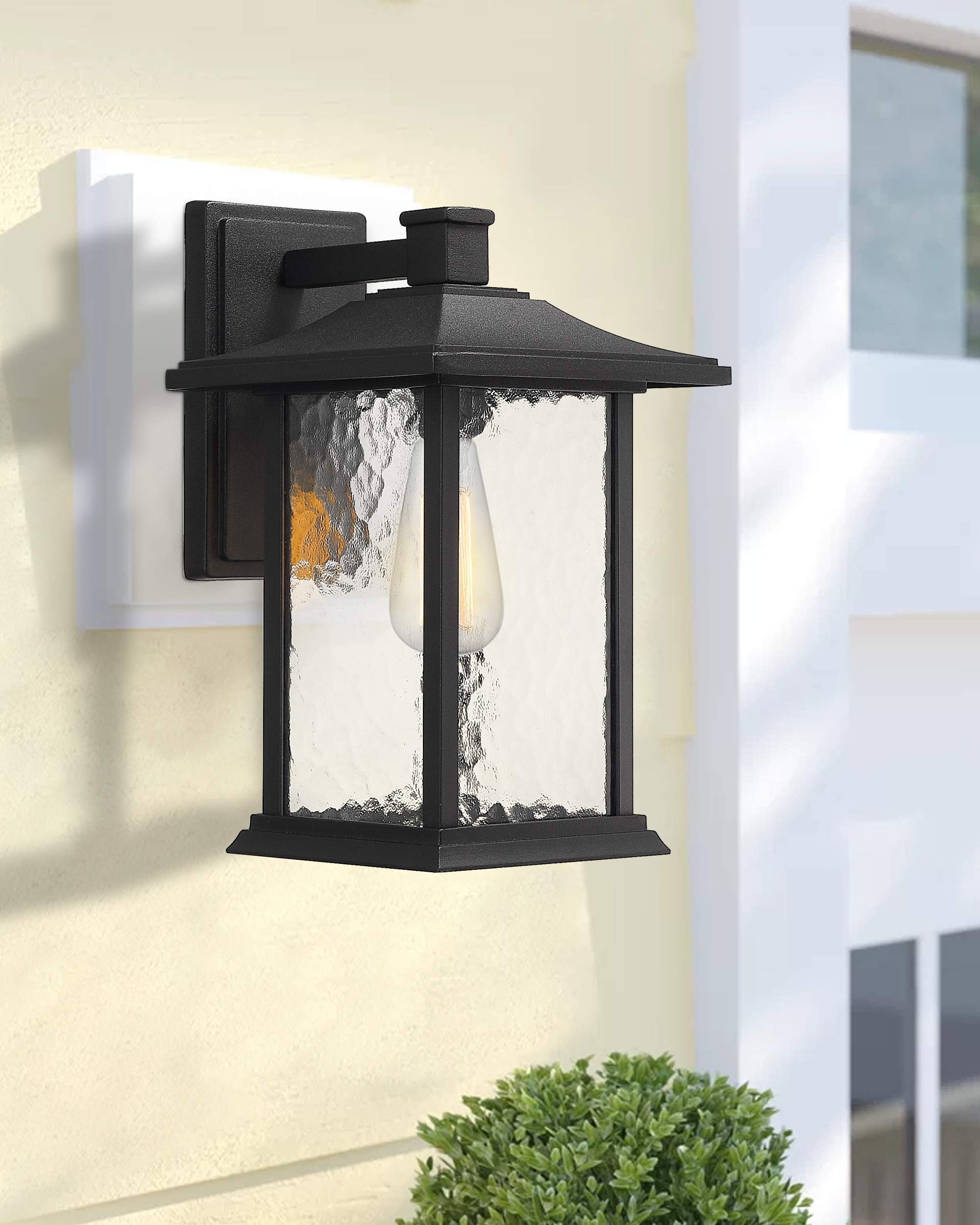 Beionxii Outdoor Wall Lights  14Inch Dusk To Dawn Exterior Wall Mount Sconce Front Porch Light  Black Cast Aluminum W/Water Glass - A272W-2Pk